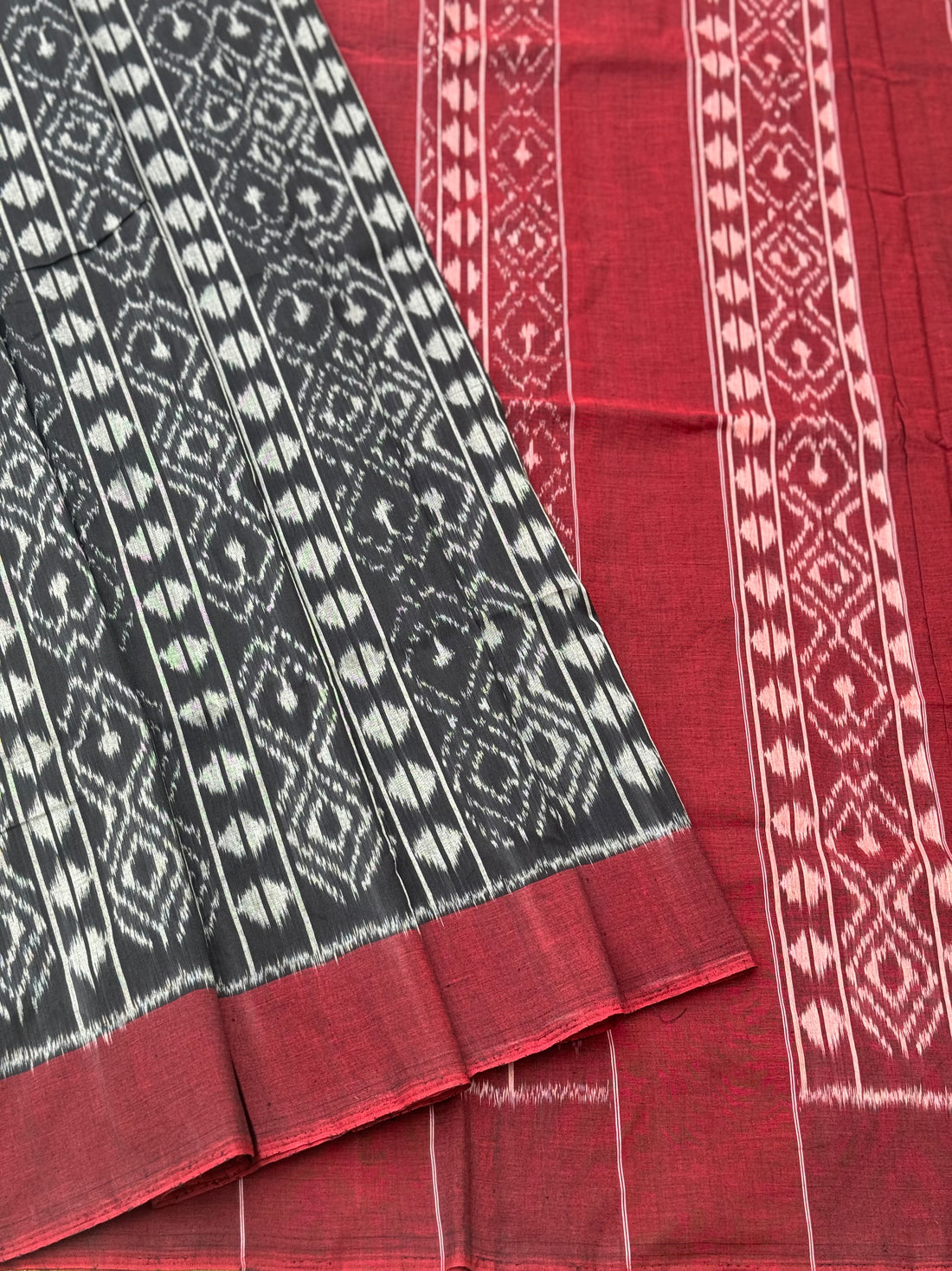 Black with maroon weft single ikkat cotton saree