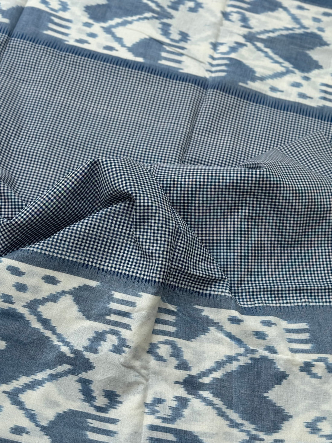 Indigo blue single ikkat cotton saree