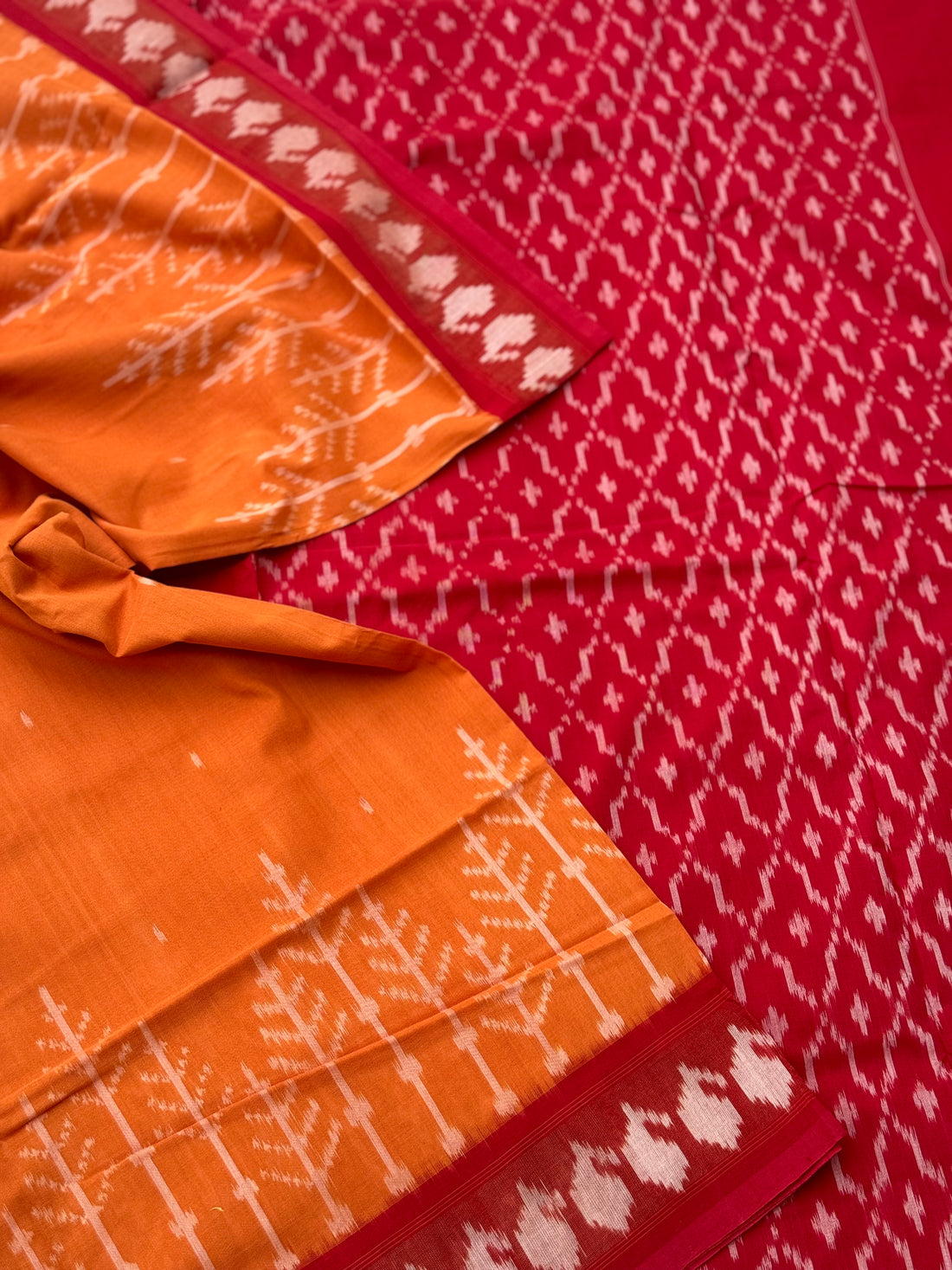 Mango yellow zari border handwoven weft single ikkat cotton saree