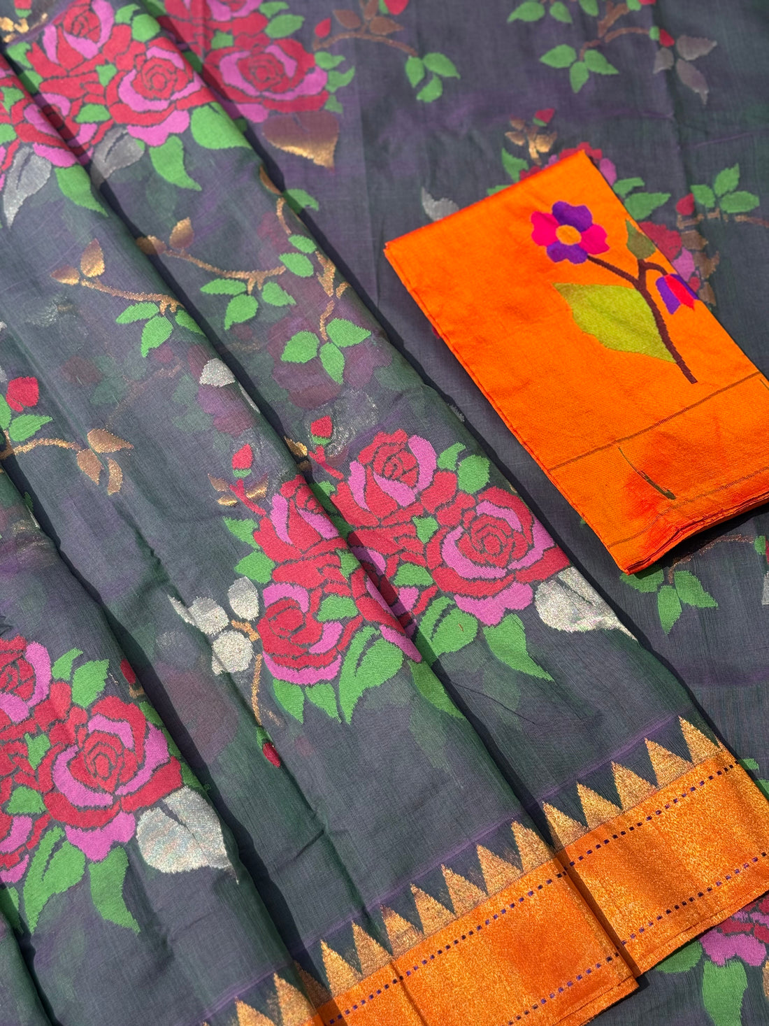 Handspun and handwoven all over full jaal jamdani ponduru Khadhi cotton saree