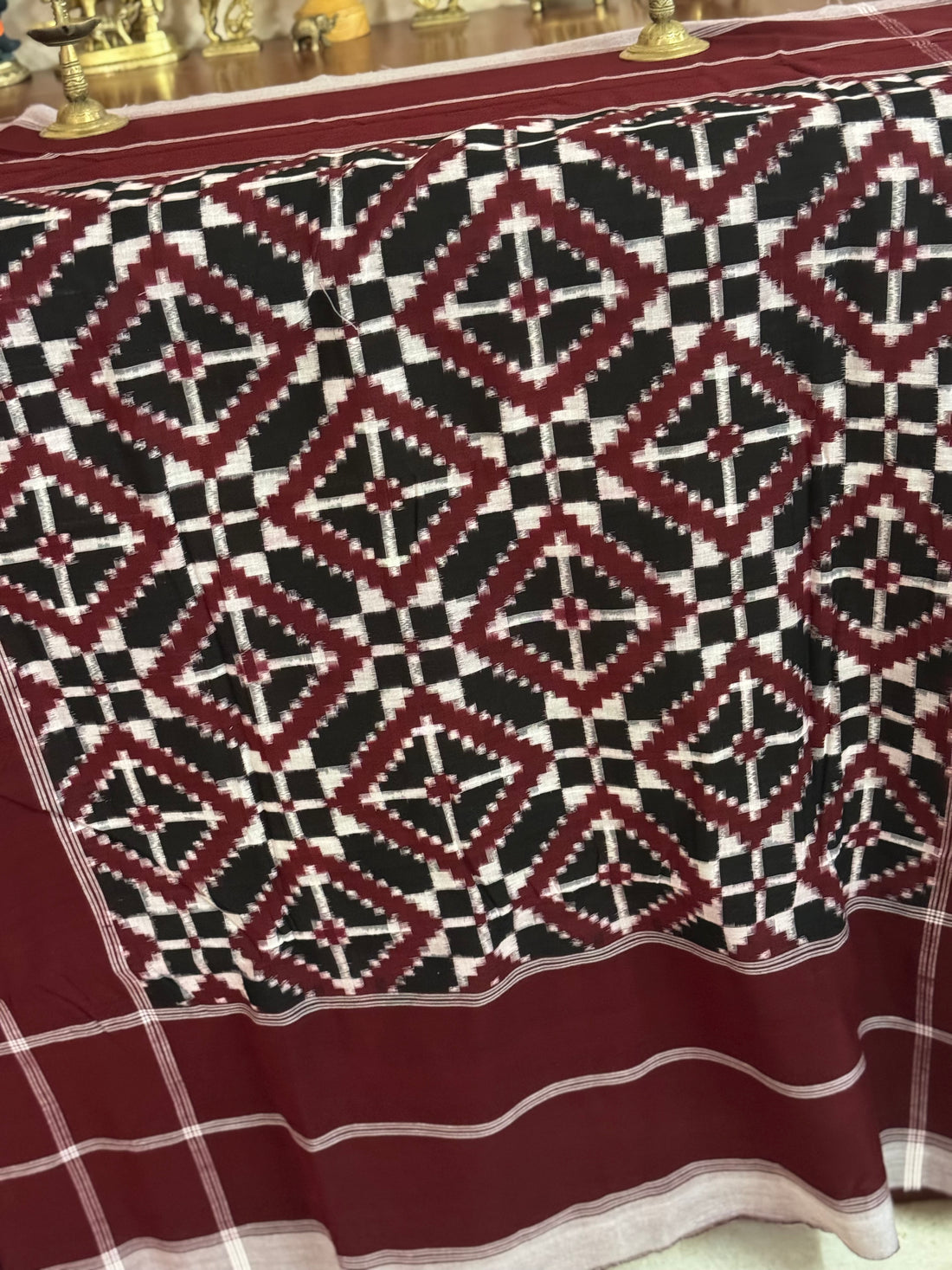Double ikkat warp and weft pure cotton handwoven Telia Rumal scar
