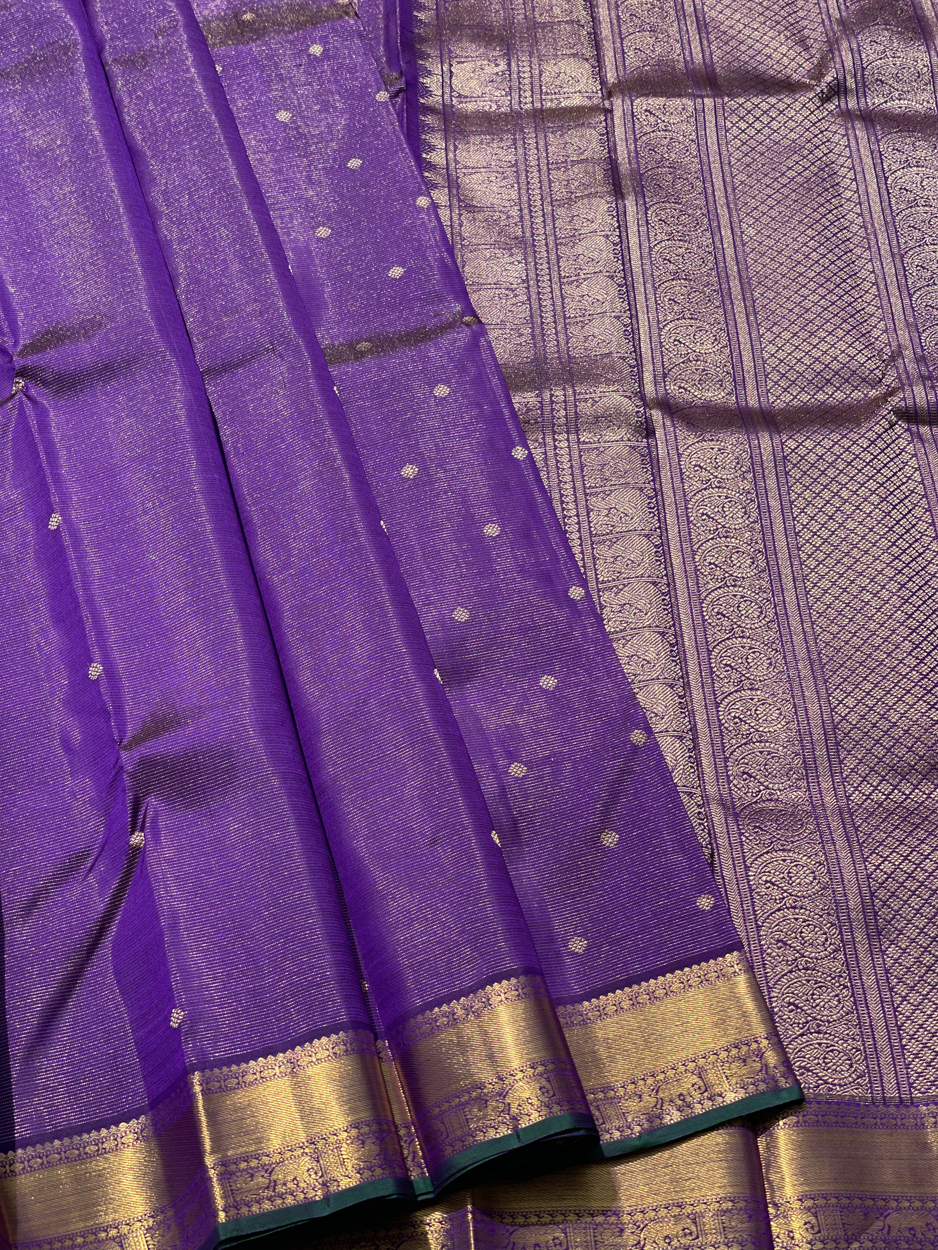 Gorgeous Purple Blue with green Selvedge Vairaoosi Kanchivaram Silk