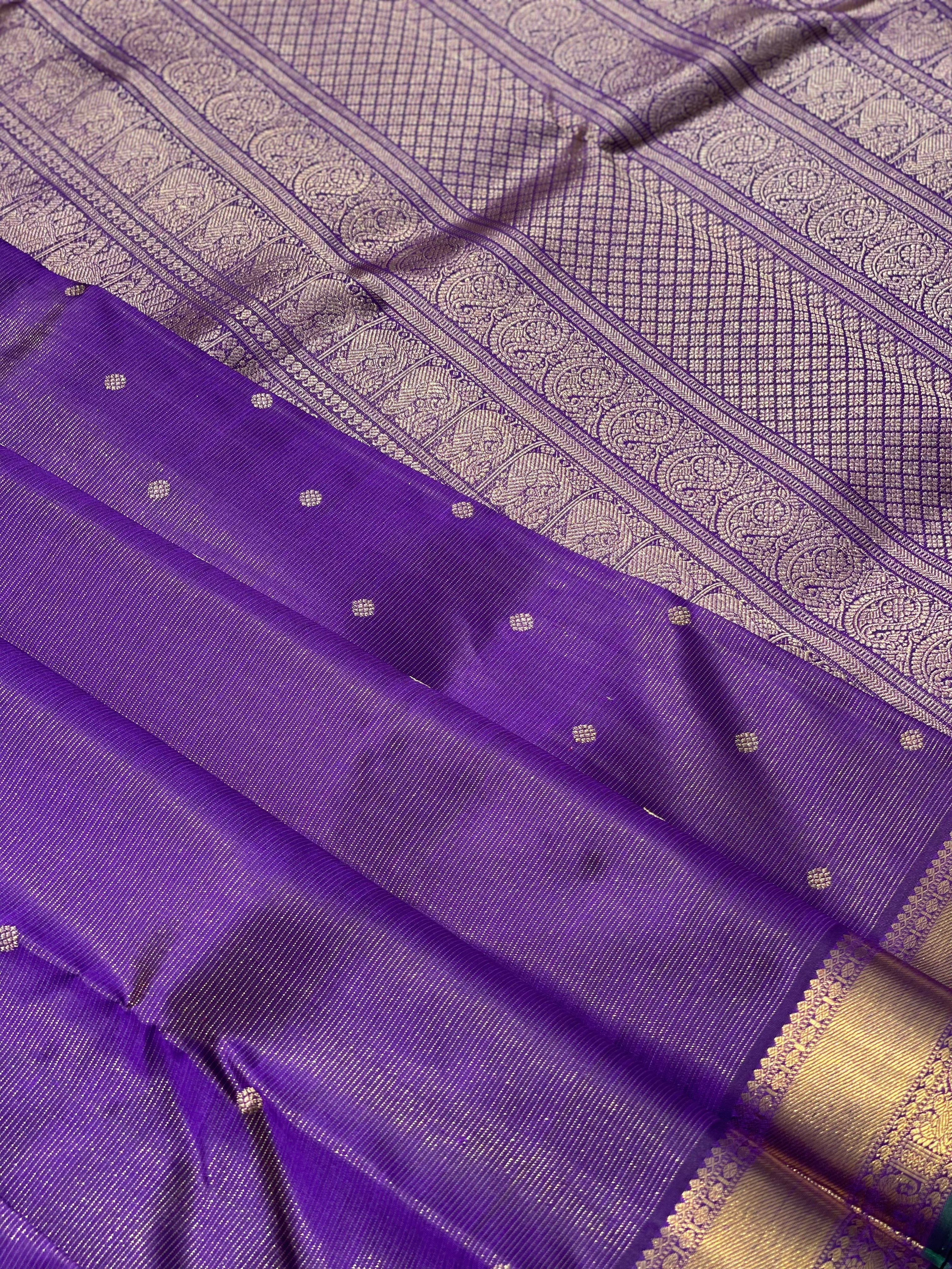 Gorgeous Purple Blue with green Selvedge Vairaoosi Kanchivaram Silk