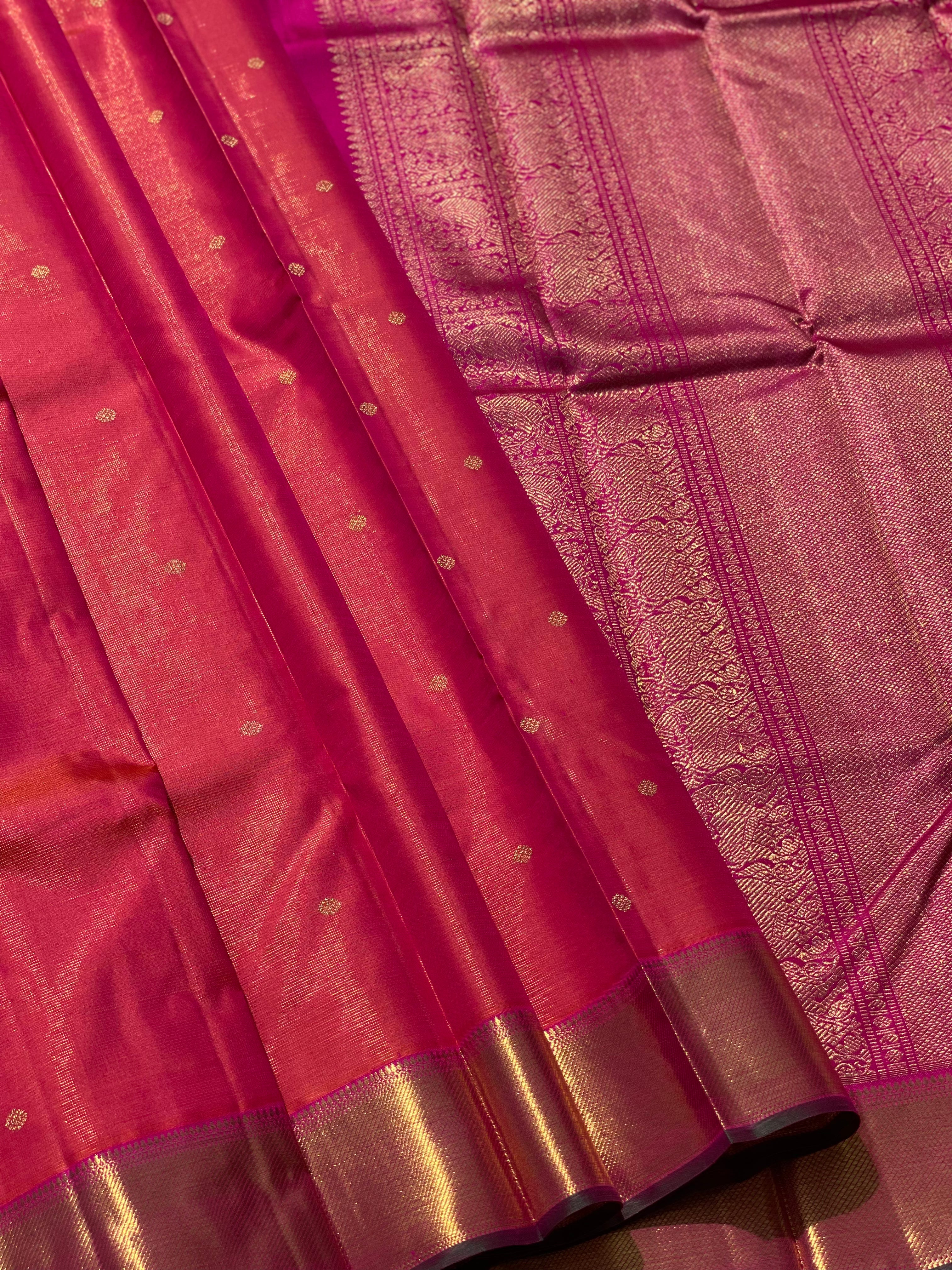 Peachish Pink Heirloom Vairaoosi Kanchivaram Silk Saree