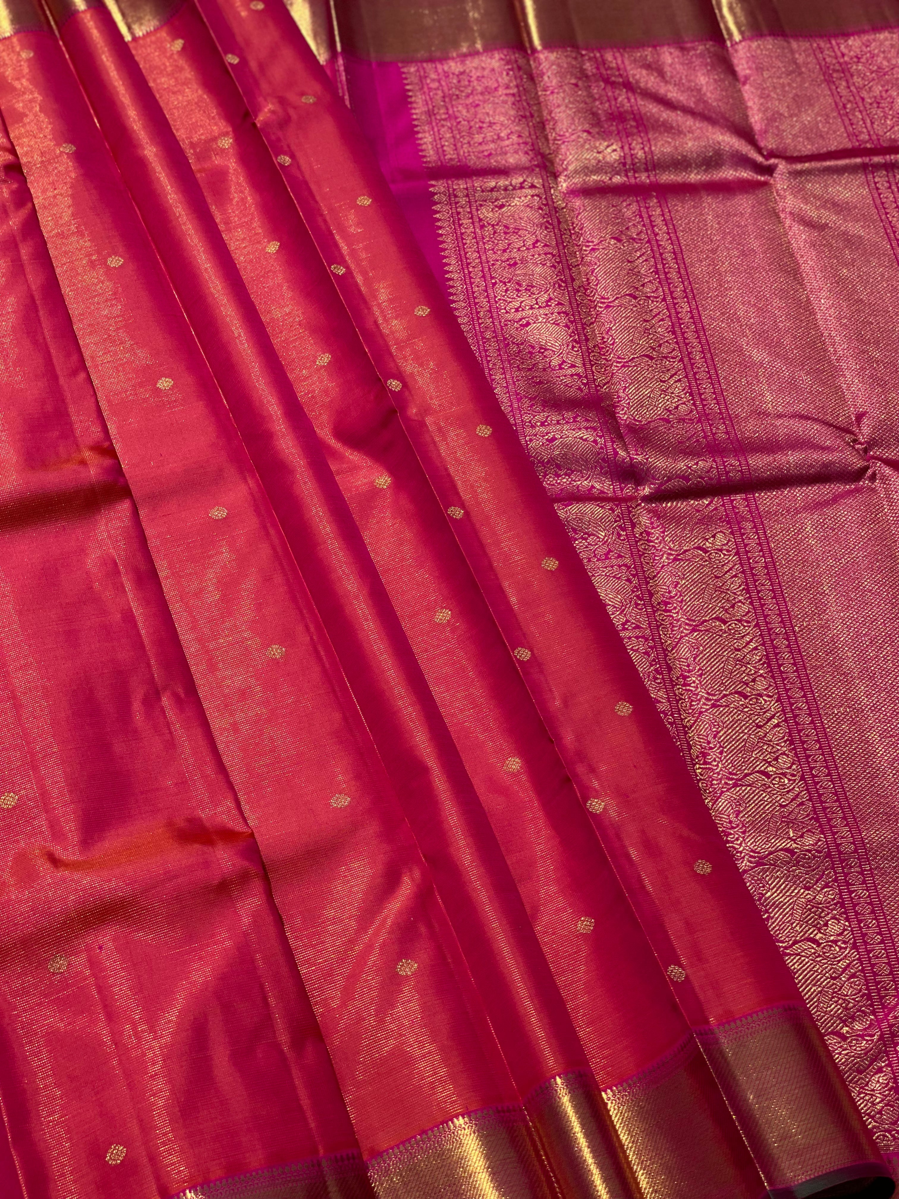 Peachish Pink Heirloom Vairaoosi Kanchivaram Silk Saree
