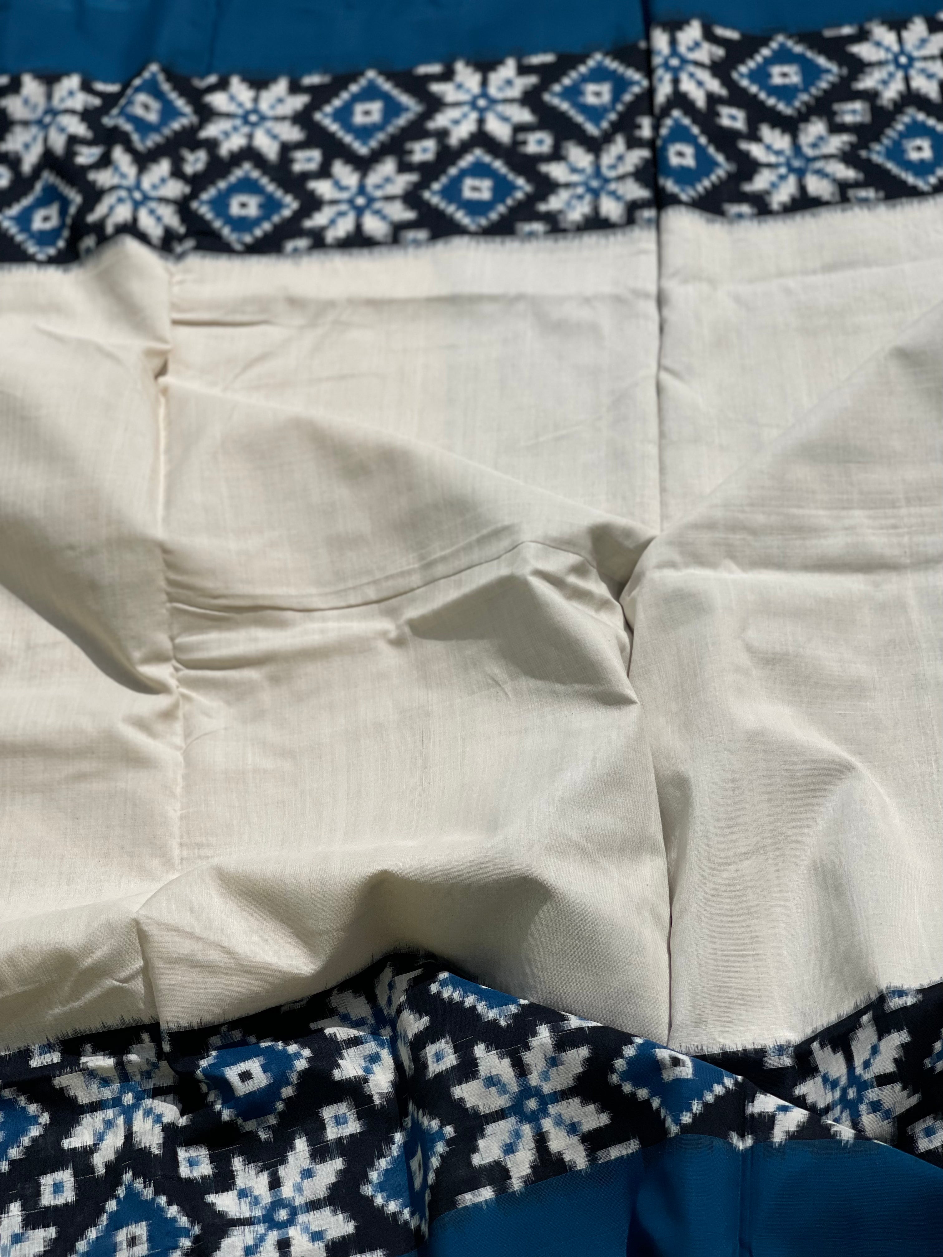 Beautiful double Ikkat Telia Rumal inspired Cotton Saree in Indigo