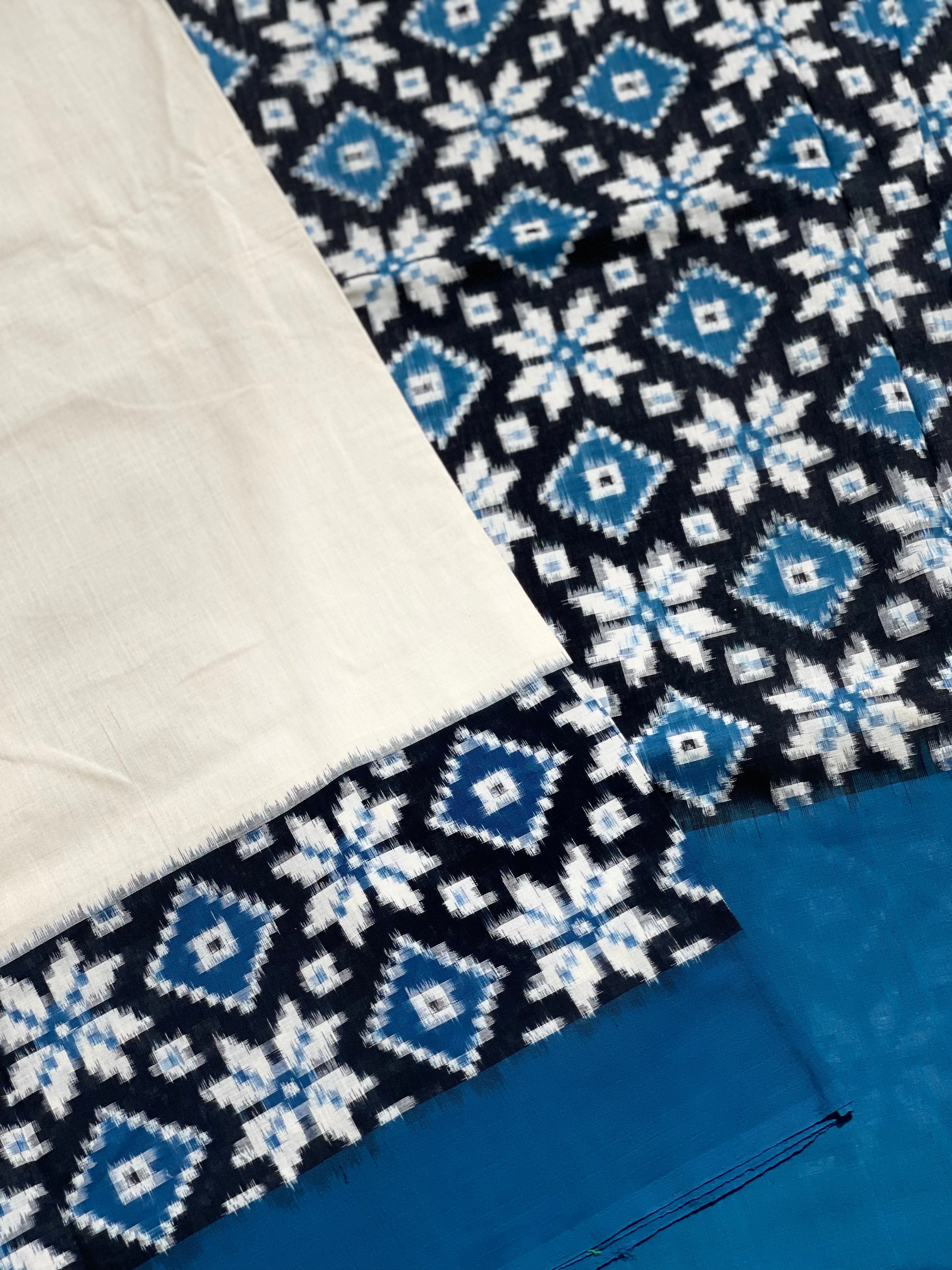 Beautiful double Ikkat Telia Rumal inspired Cotton Saree in Indigo