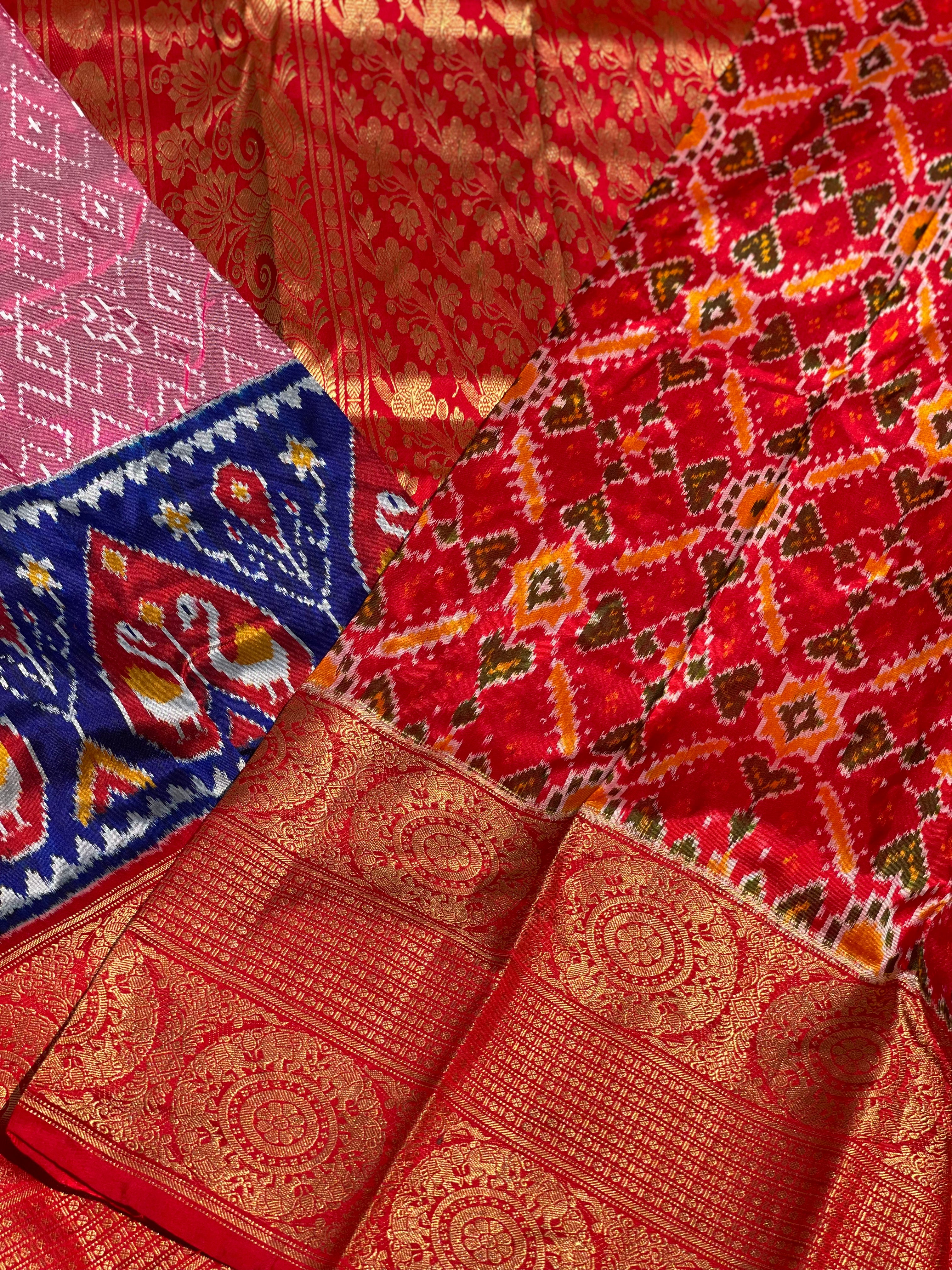 Handwoven Twill Ikkat Kanchivaram border saree