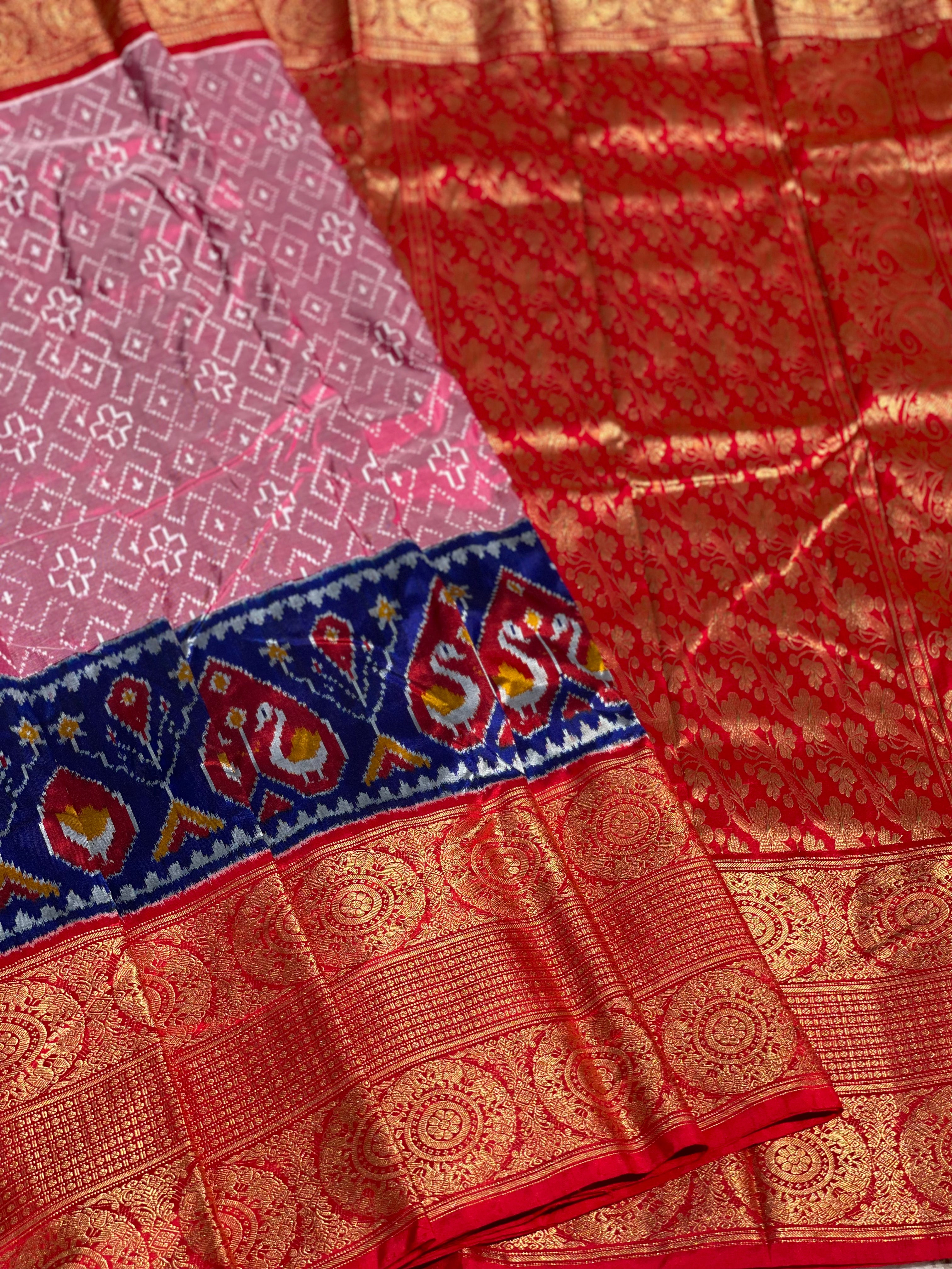 Handwoven Twill Ikkat Kanchivaram border saree