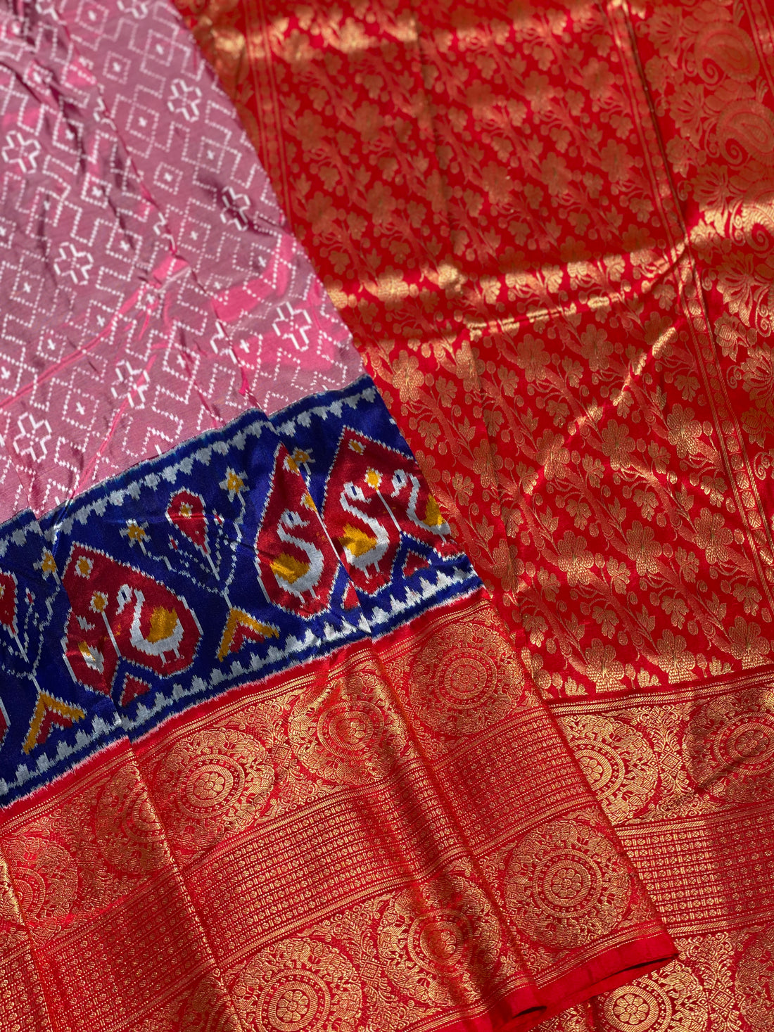 Handwoven Twill Ikkat Kanchivaram border saree
