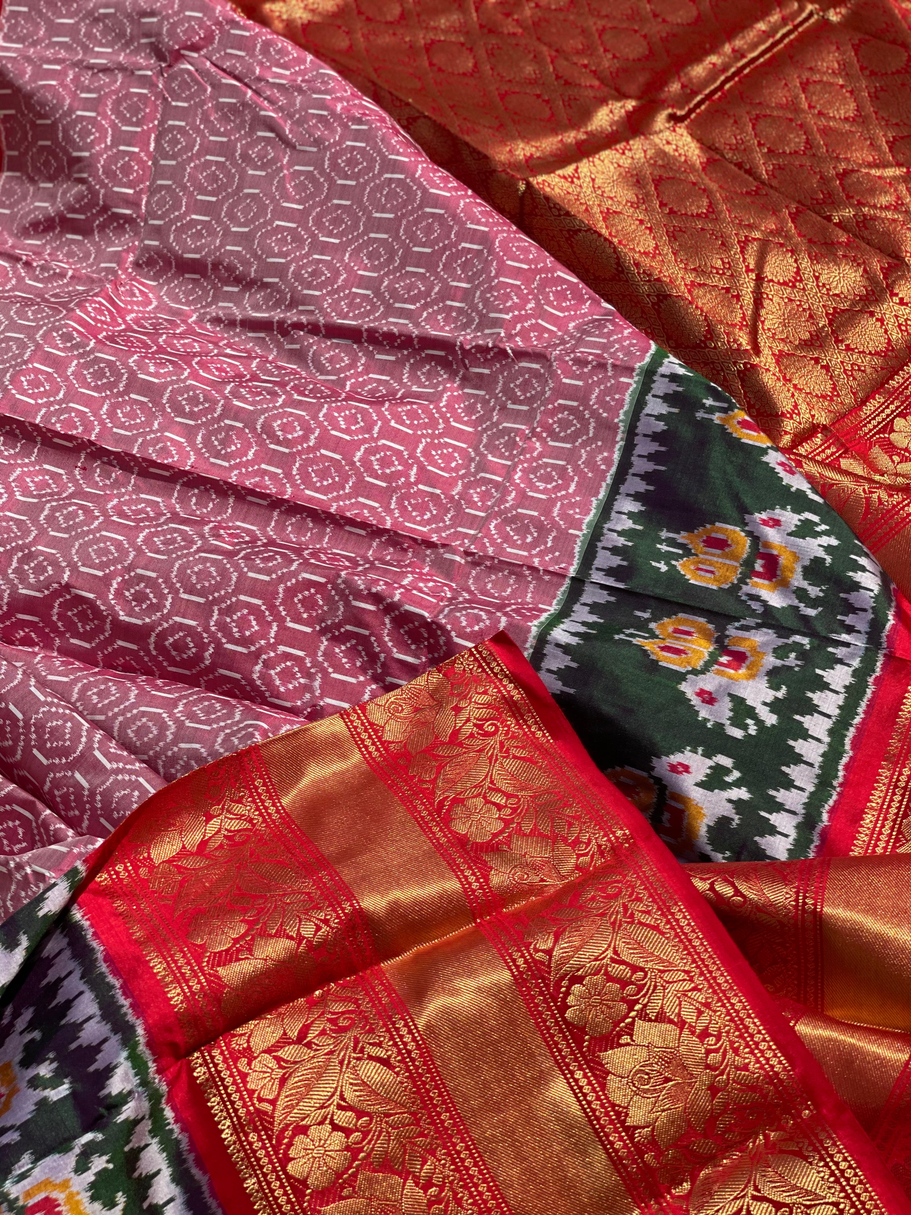 Handwoven Twill Ikkat Kanchivaram border saree