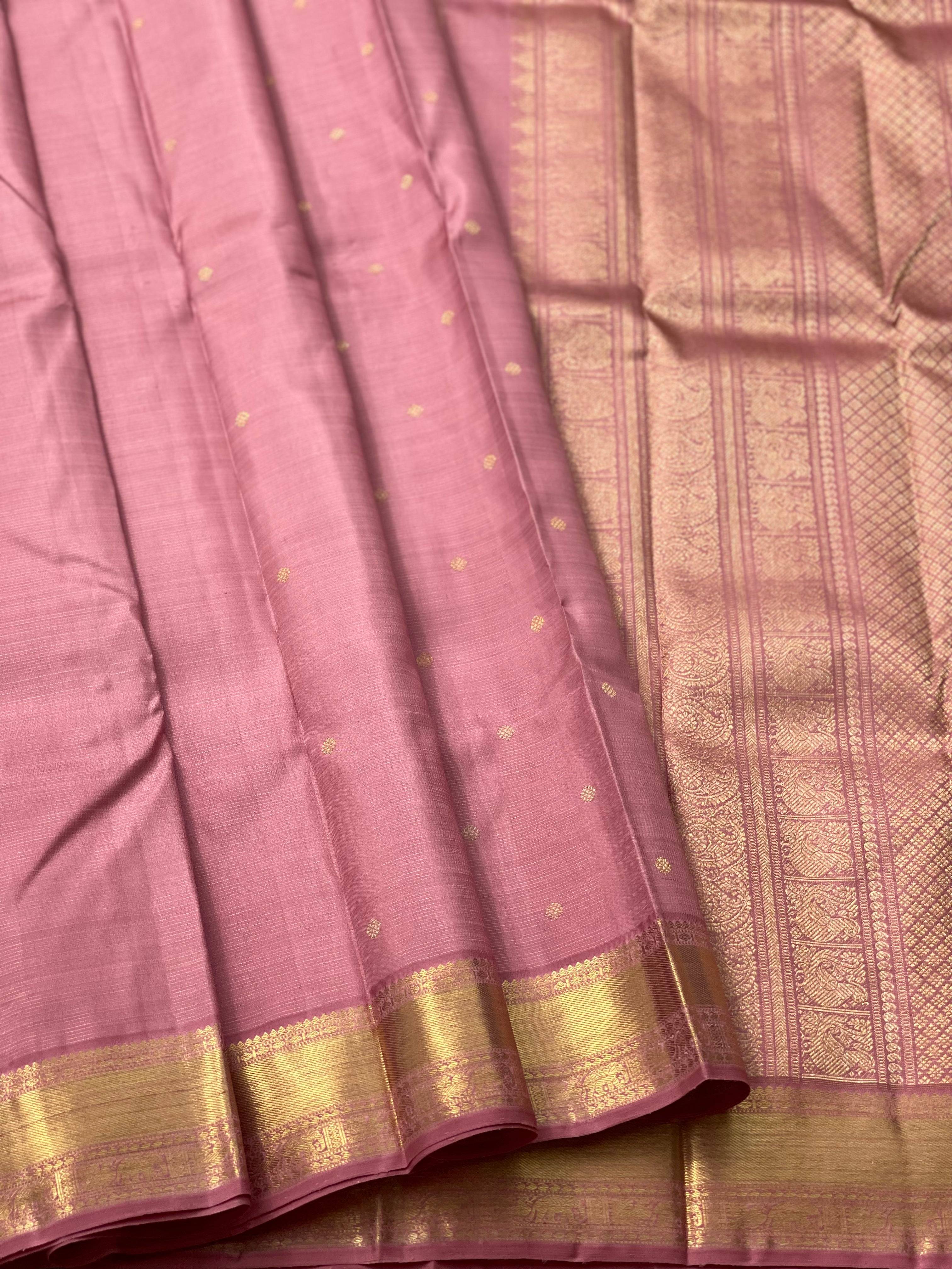 Heirloom vairaoosi kanchivaram silk saree in rose gold