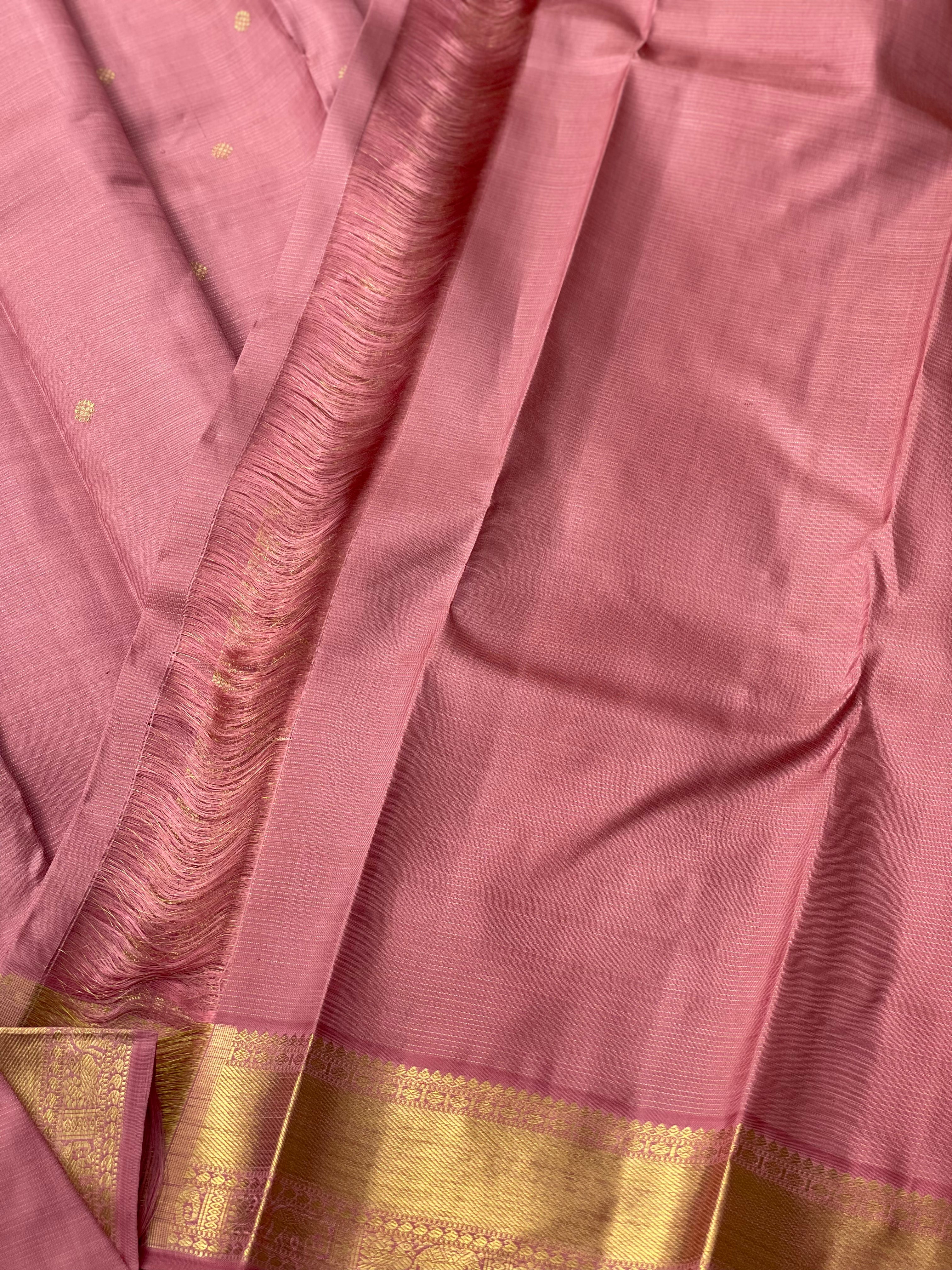 Heirloom vairaoosi kanchivaram silk saree in rose gold