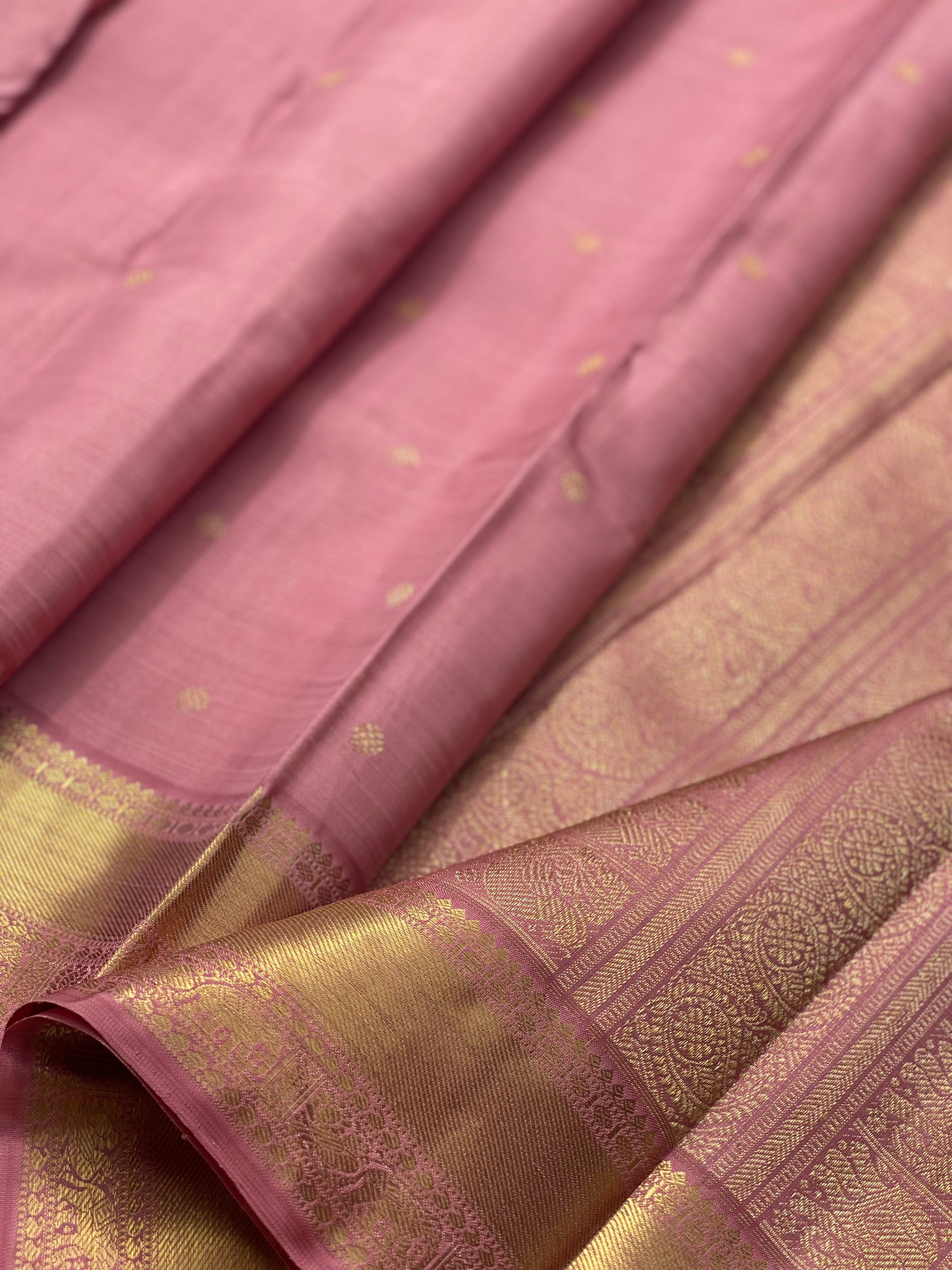 Heirloom vairaoosi kanchivaram silk saree in rose gold