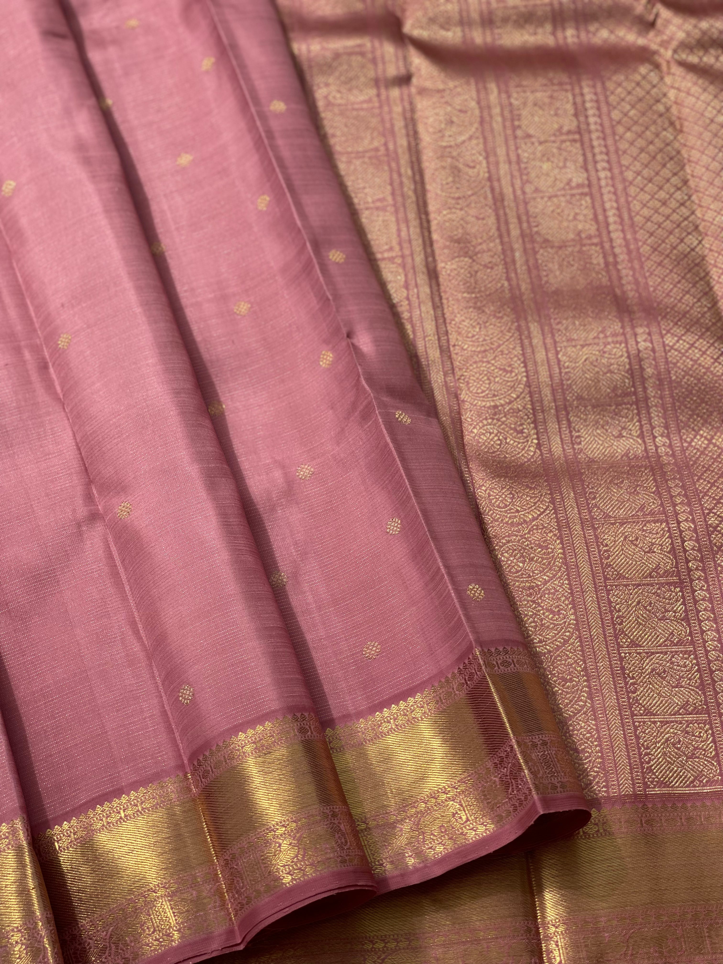 Heirloom vairaoosi kanchivaram silk saree in rose gold