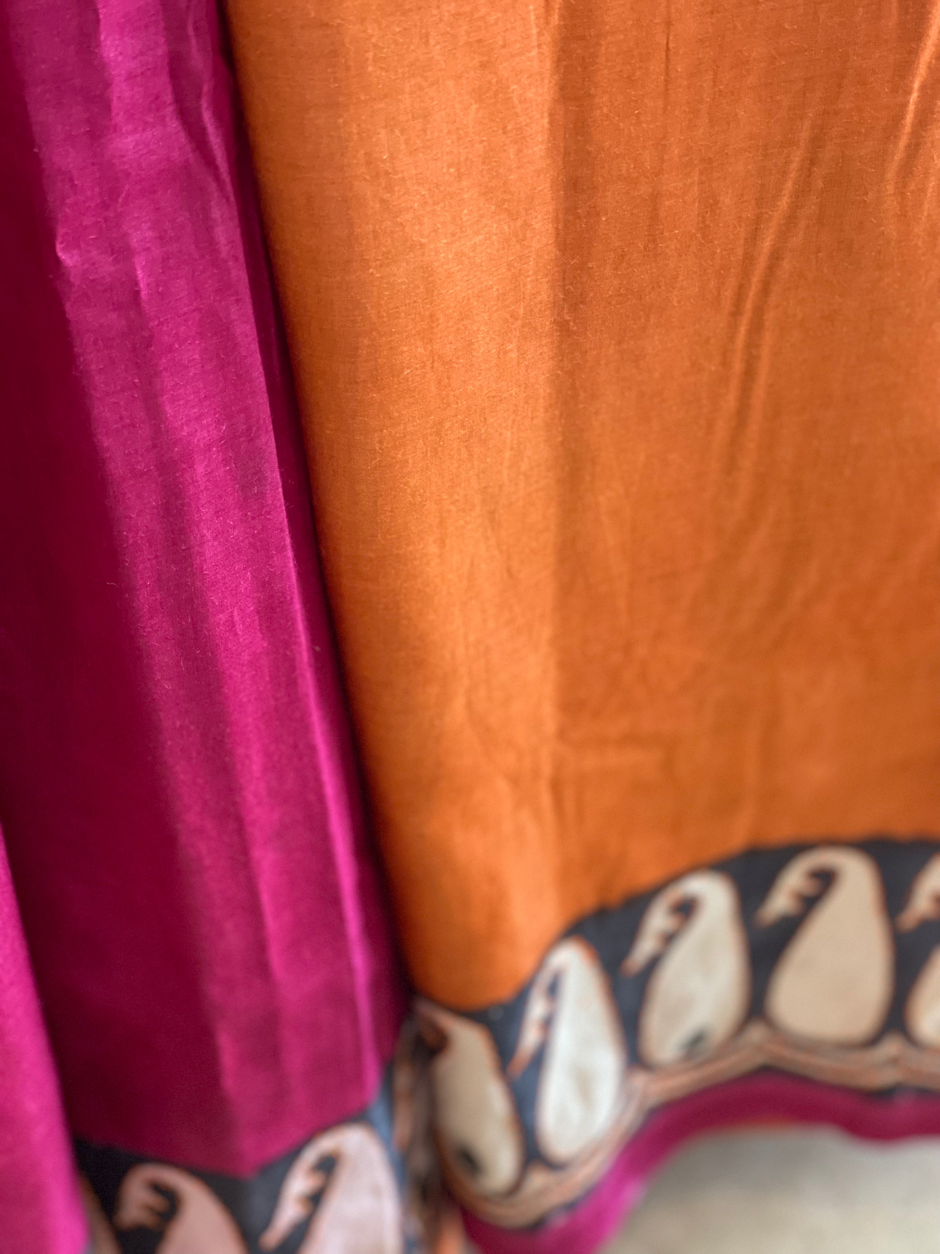 Handblock Printed Tussar Silk Saree With Crochet Border And Pall