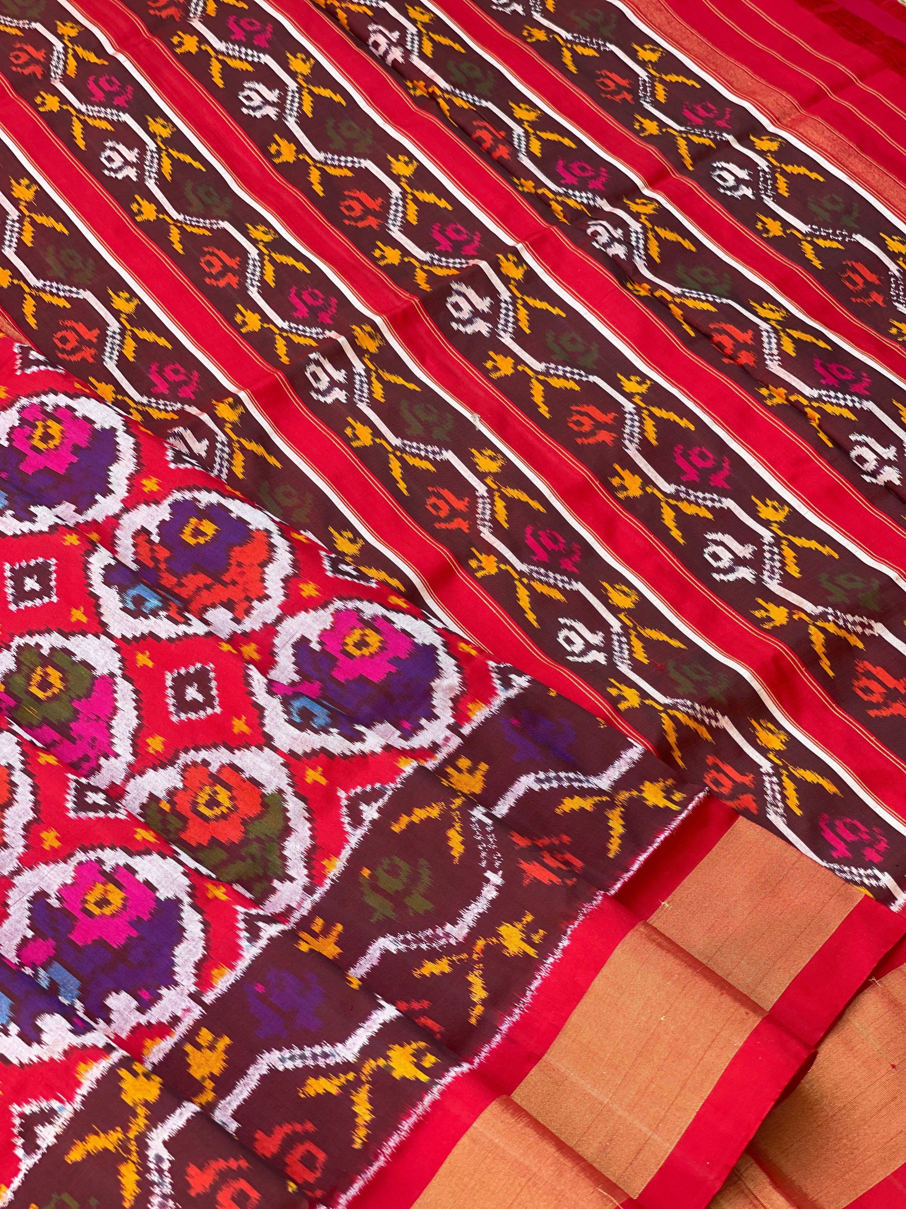 Patola Inspired silk Ikkat Saree with flower basket motifs