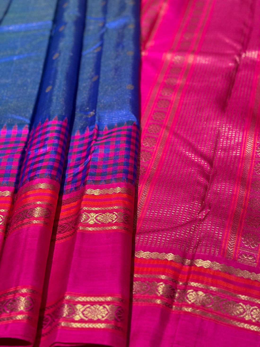 PARAMPARA Kanchivaram silk saree in MSblue with pink shade