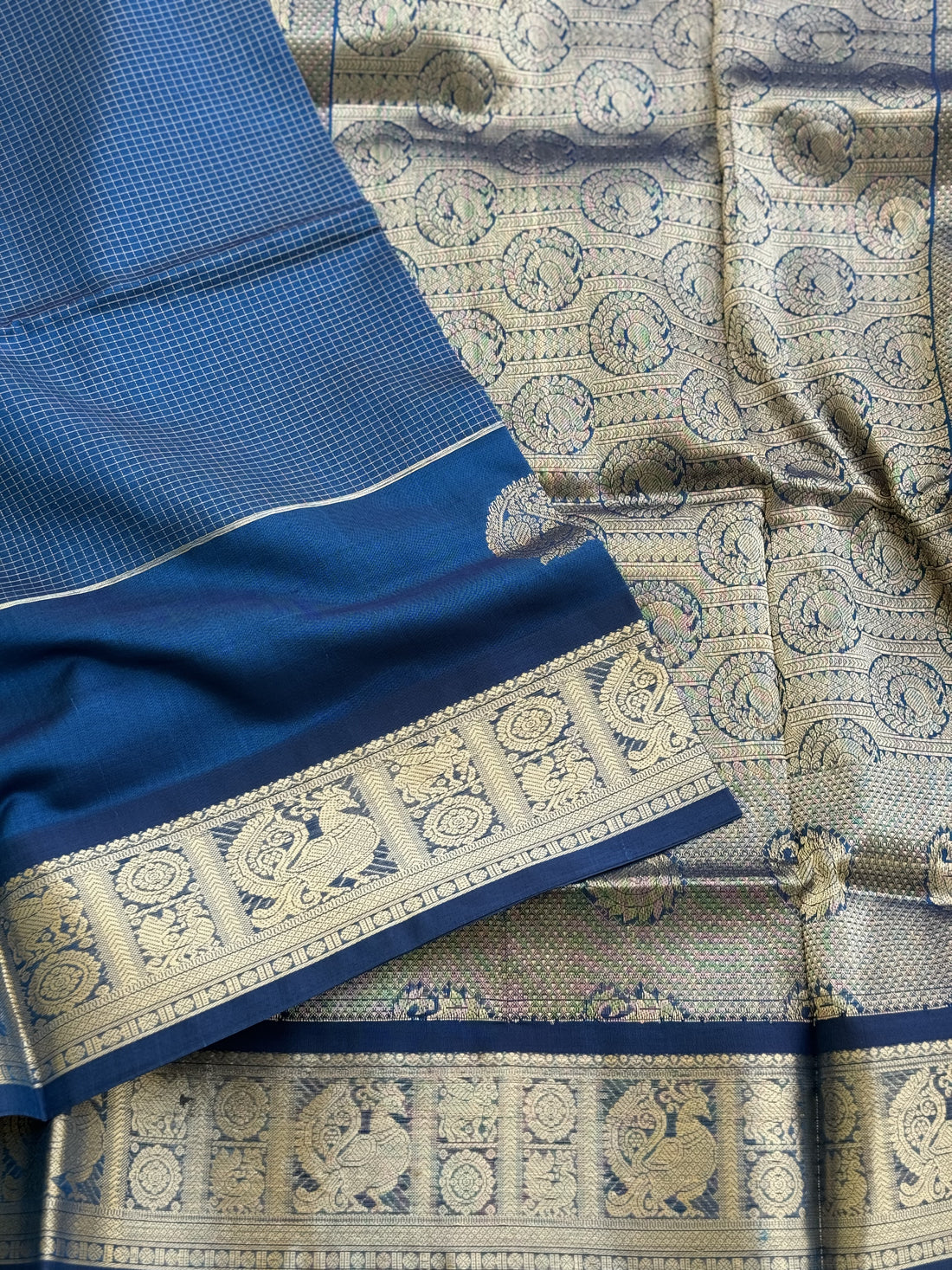 A gorgeous Teal blue kanchi silk cotton saree