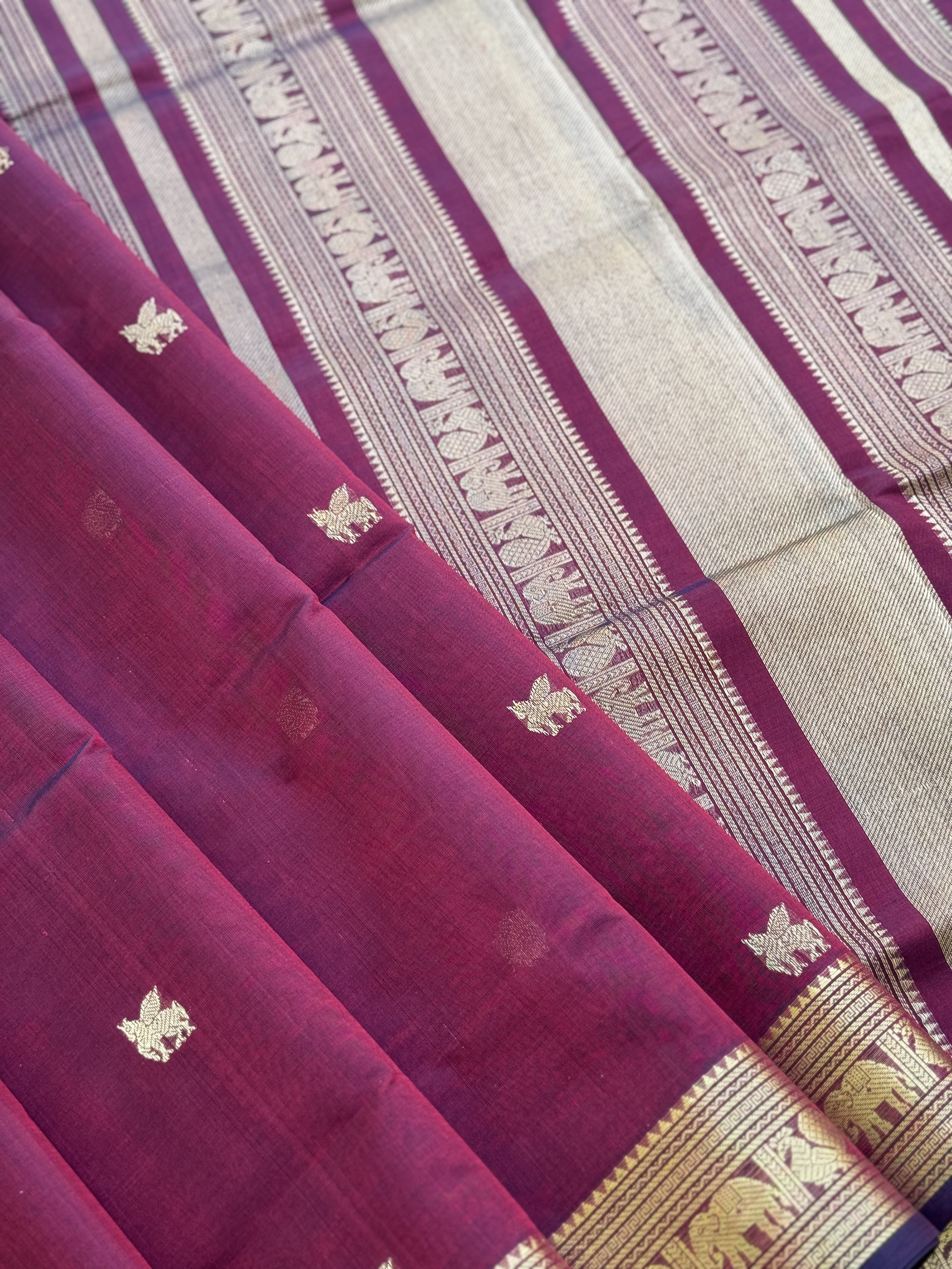 A beautiful burgundy shade kanchi silk cotton saree