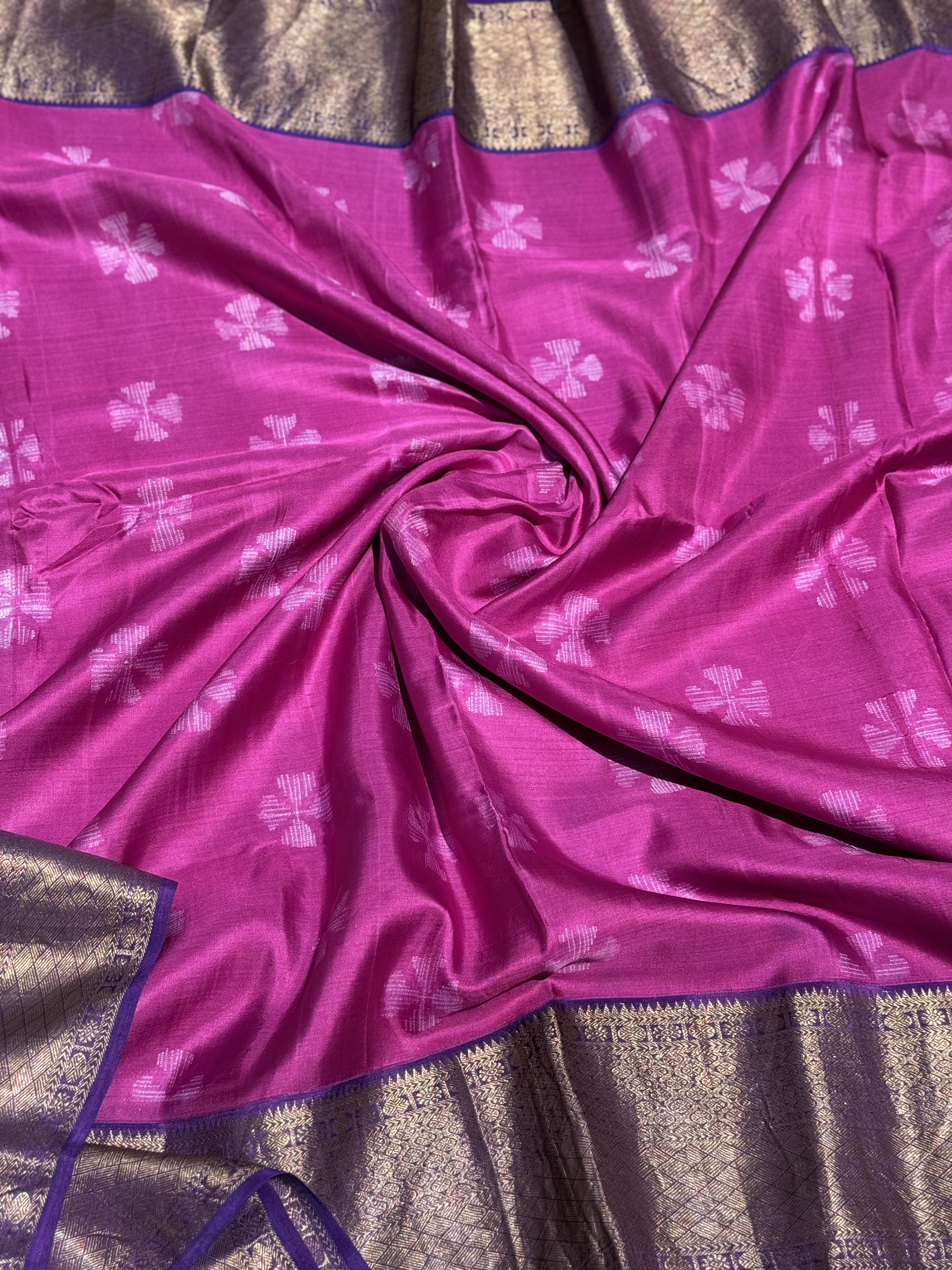 Amaranth pink shade NUI Shibori korvai kanchivaram silk saree