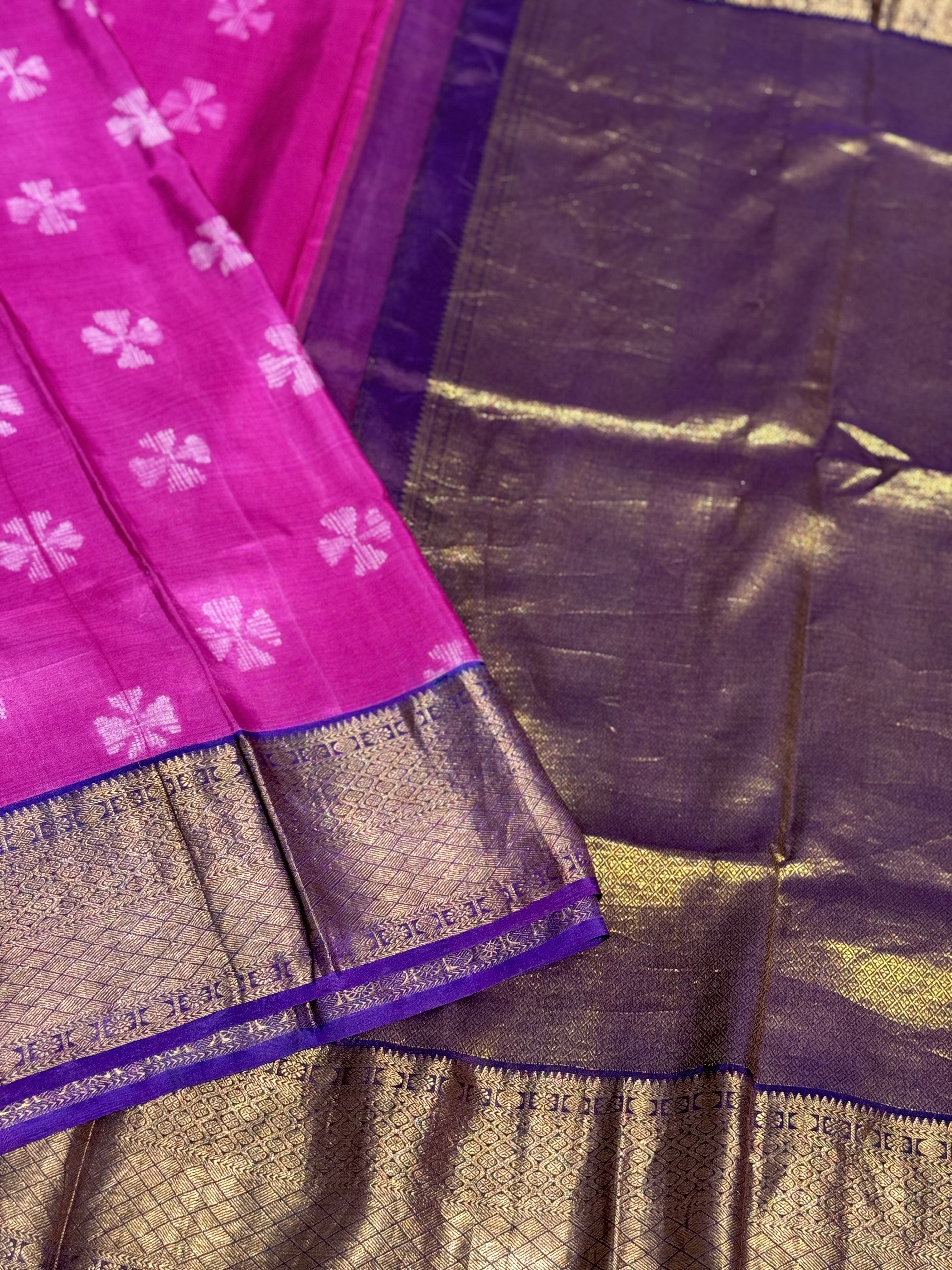 Amaranth pink shade NUI Shibori korvai kanchivaram silk saree