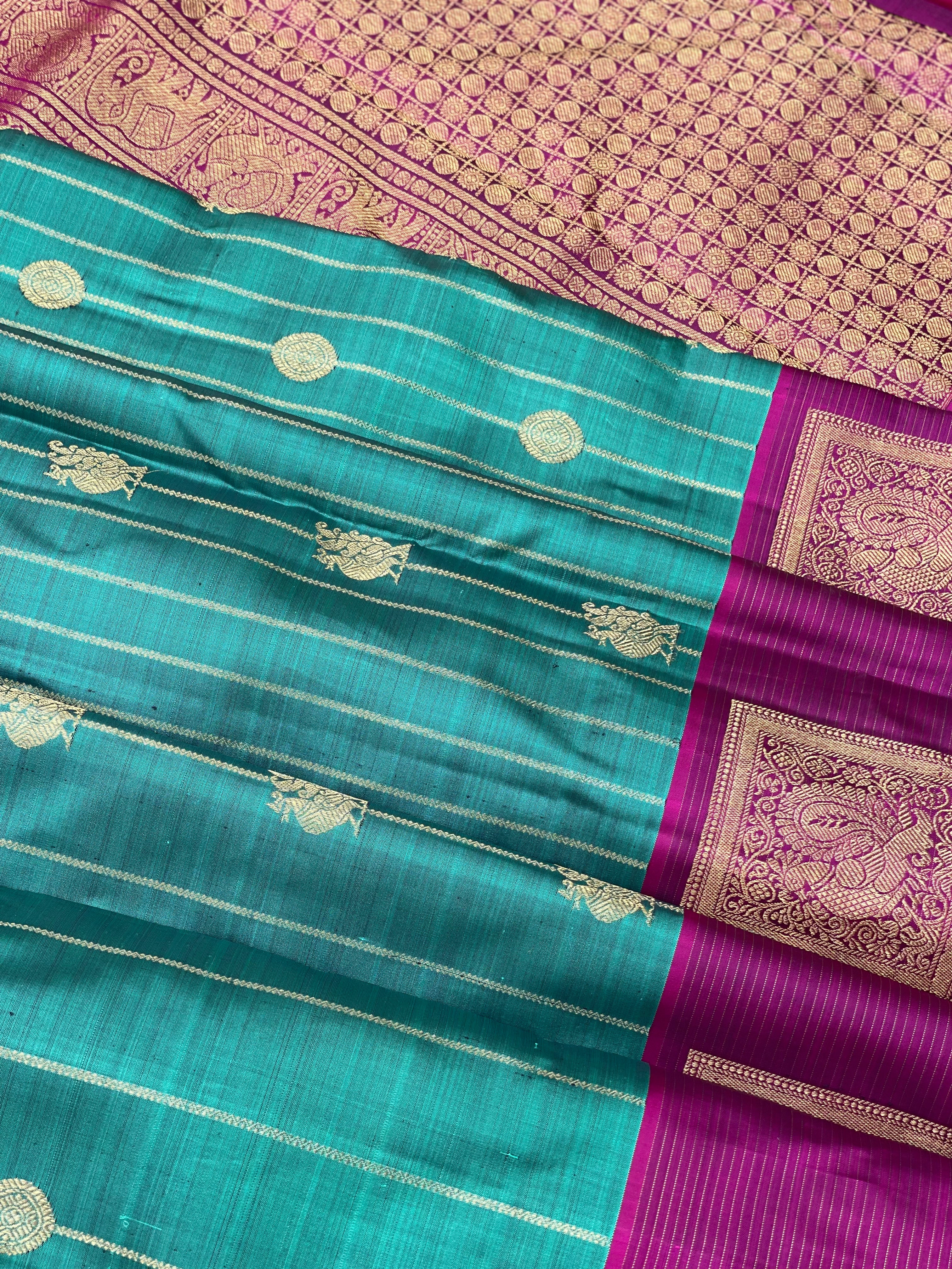 A stunner Emerald Green Vintage Kanchivaram silk saree