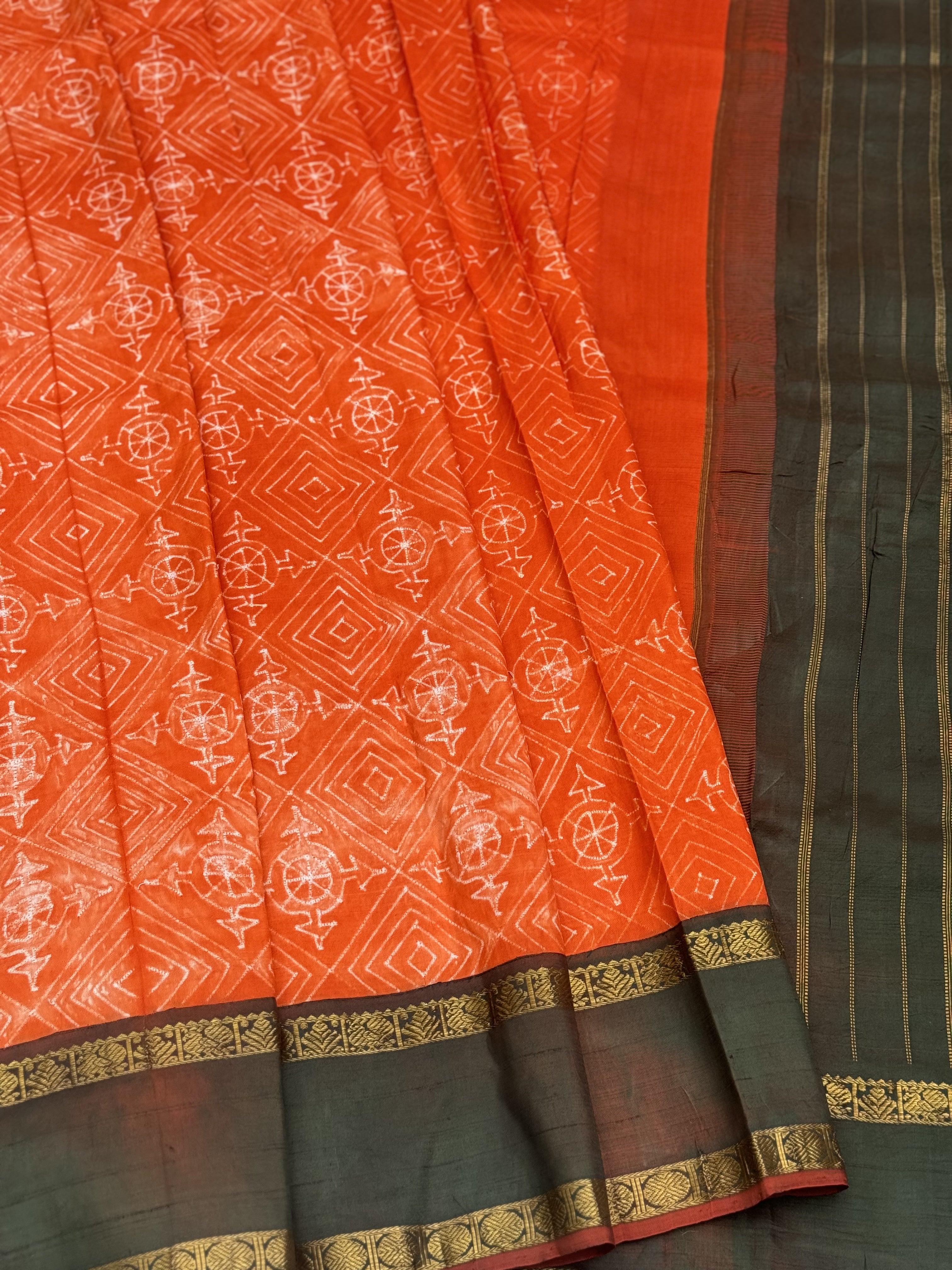 Burnt Orange shade NUI Shibori korvai kanchivaram silk saree