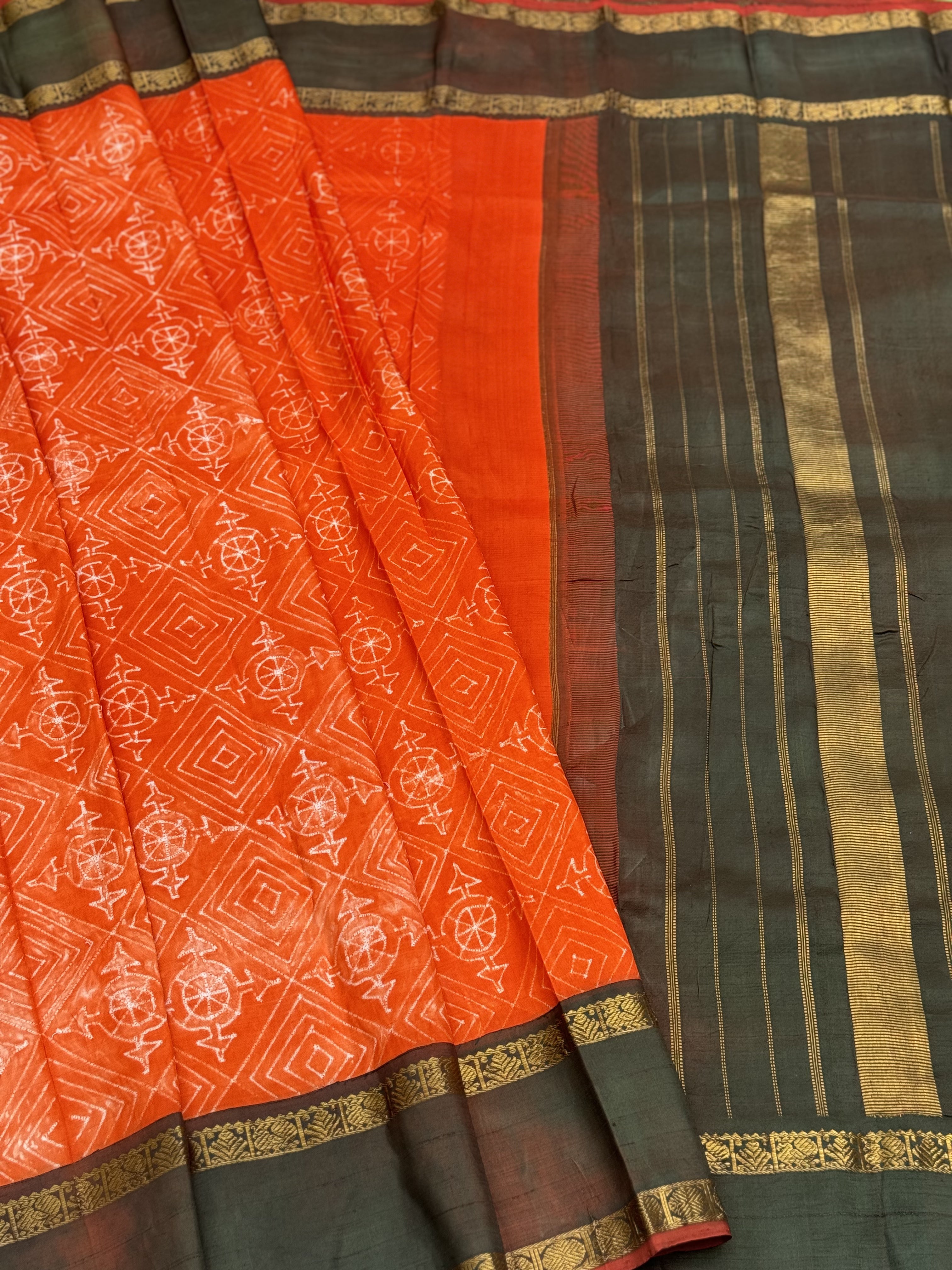 Burnt Orange shade NUI Shibori korvai kanchivaram silk saree