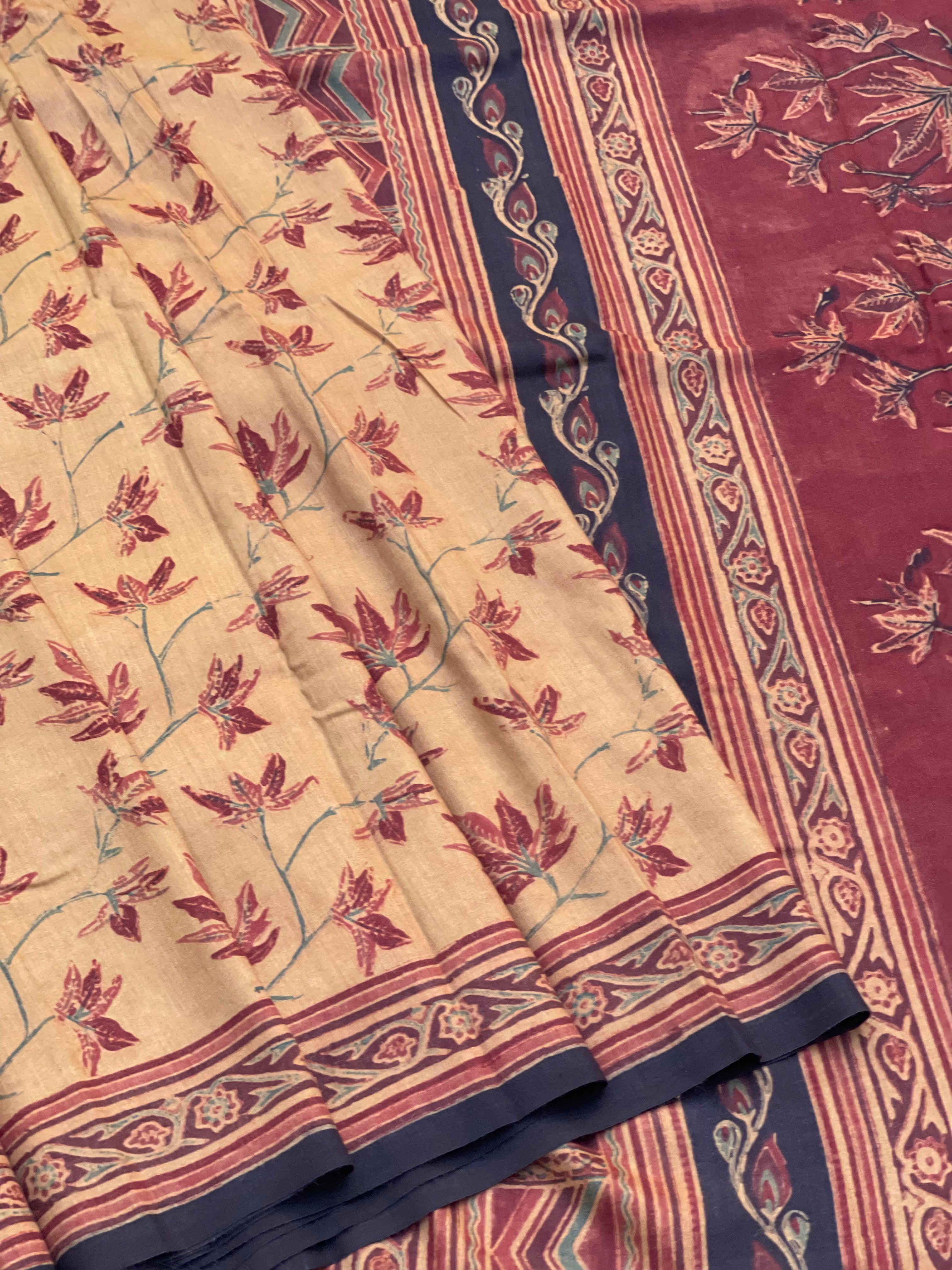 Natural Dyed Ajrakh Double Resist Print Silk Saree