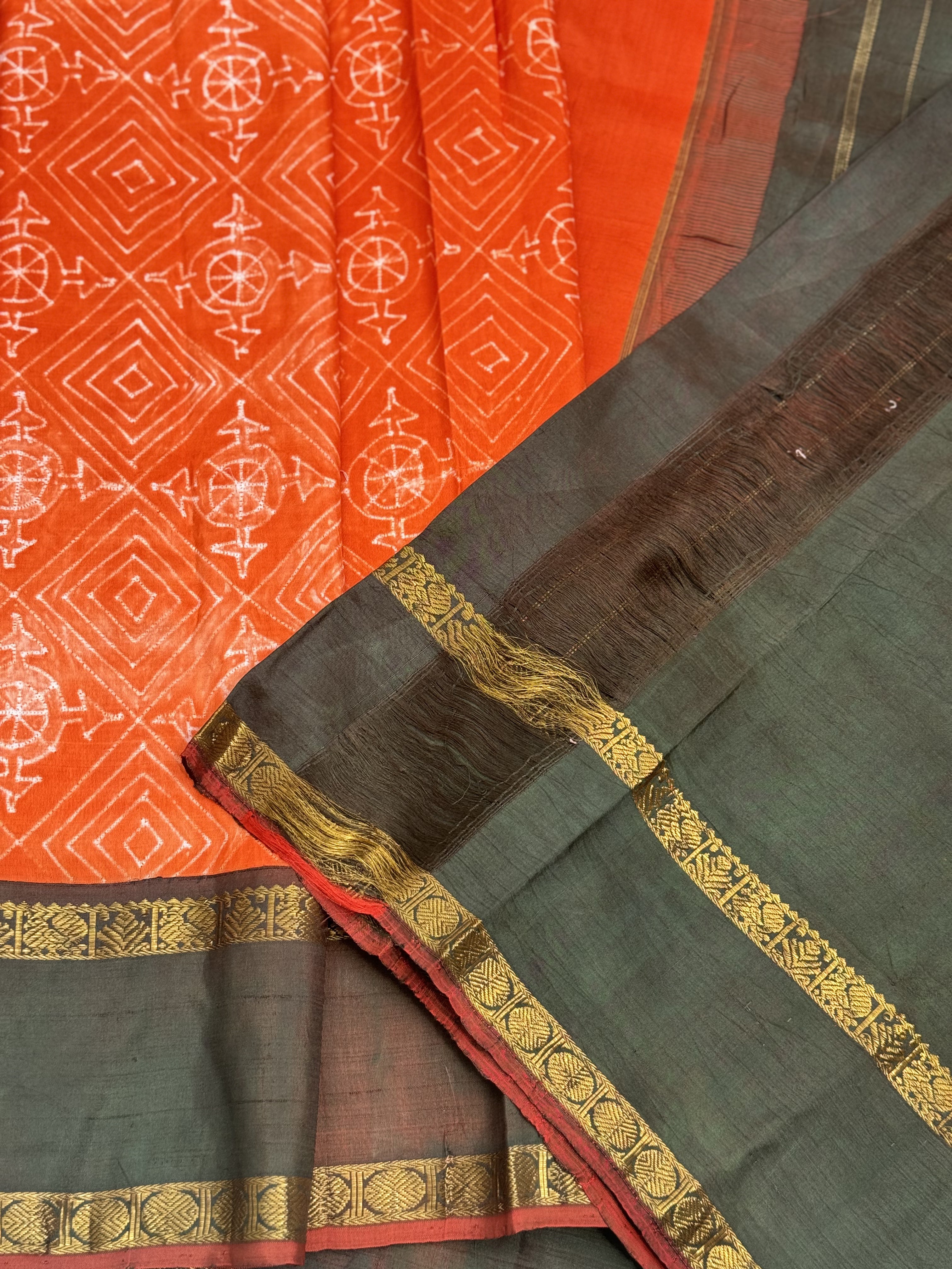 Burnt Orange shade NUI Shibori korvai kanchivaram silk saree