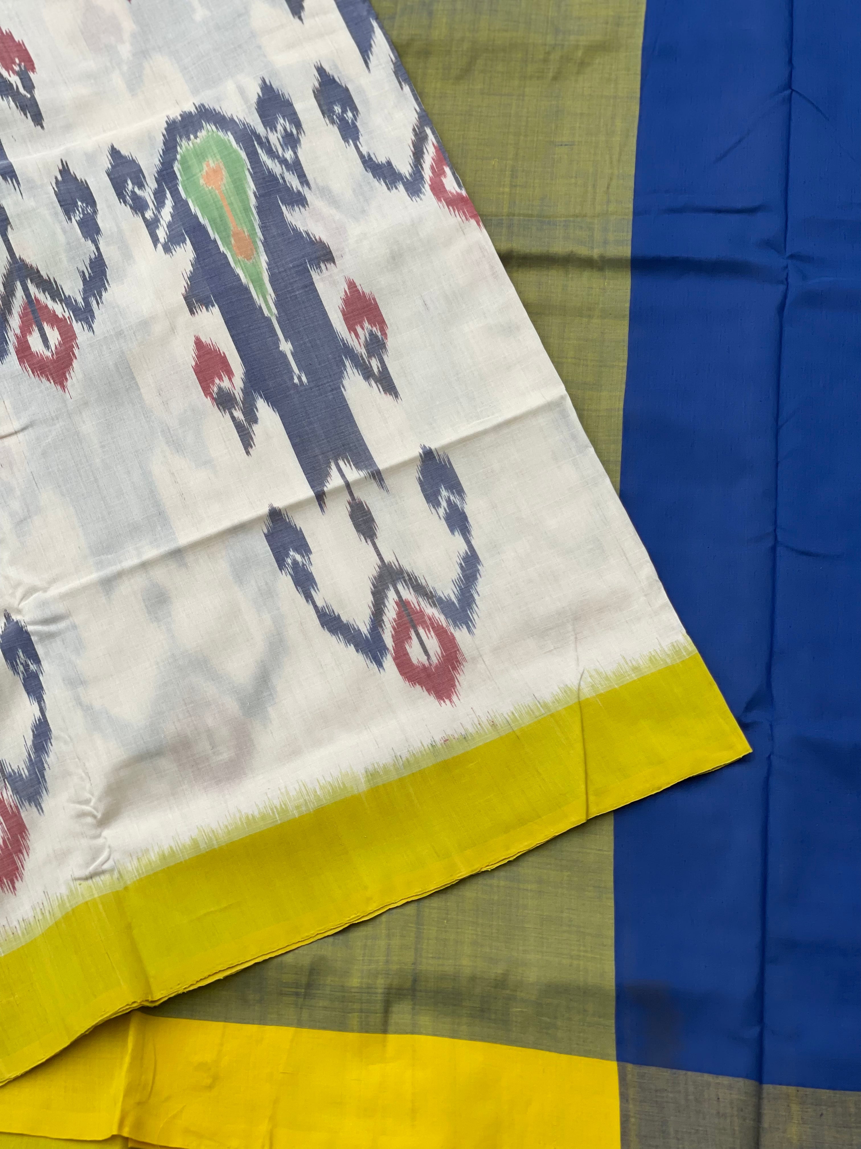 Weft Ikkat cotton saree with Uzbek inspired motifs