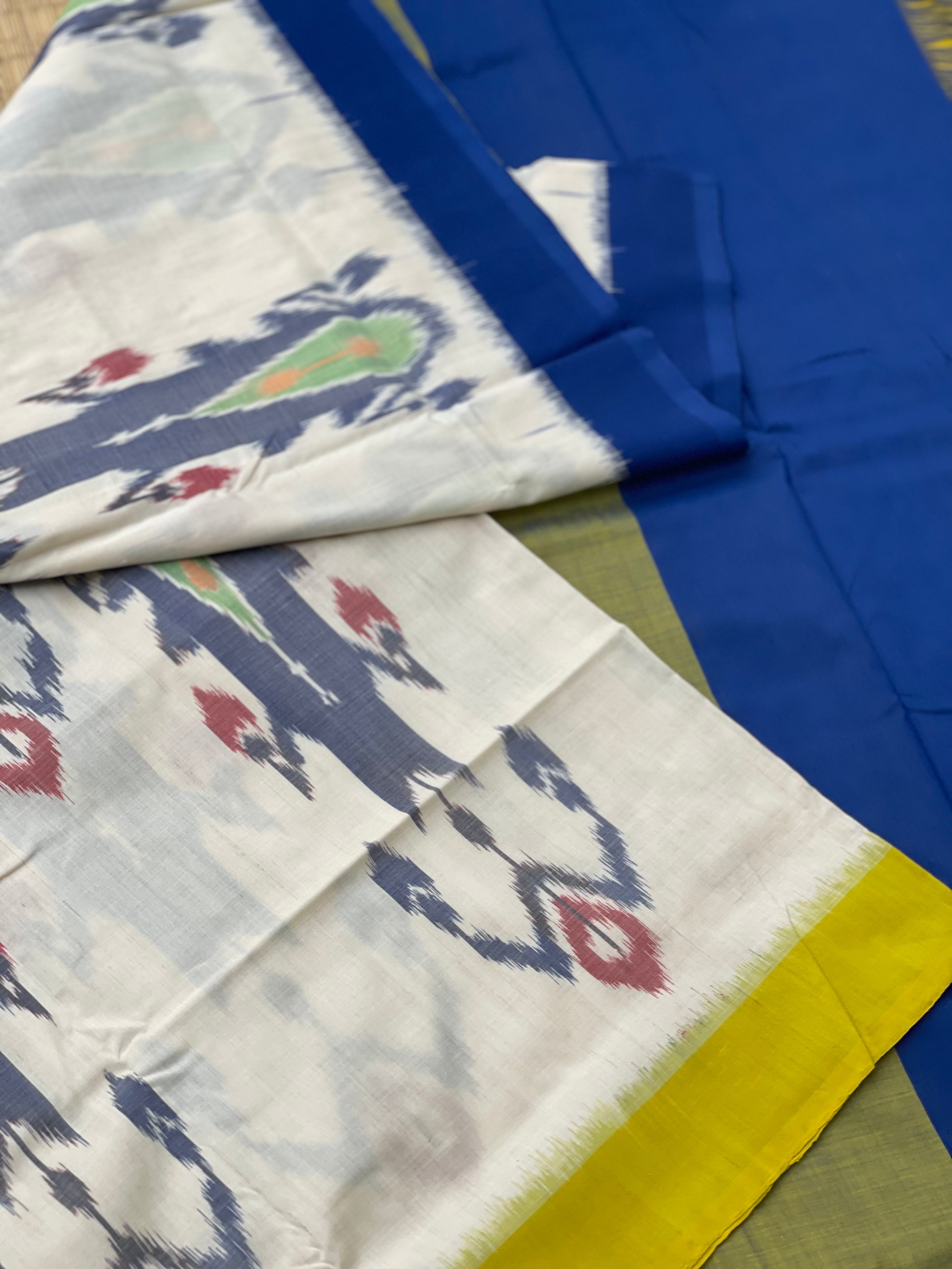 Weft Ikkat cotton saree with Uzbek inspired motifs