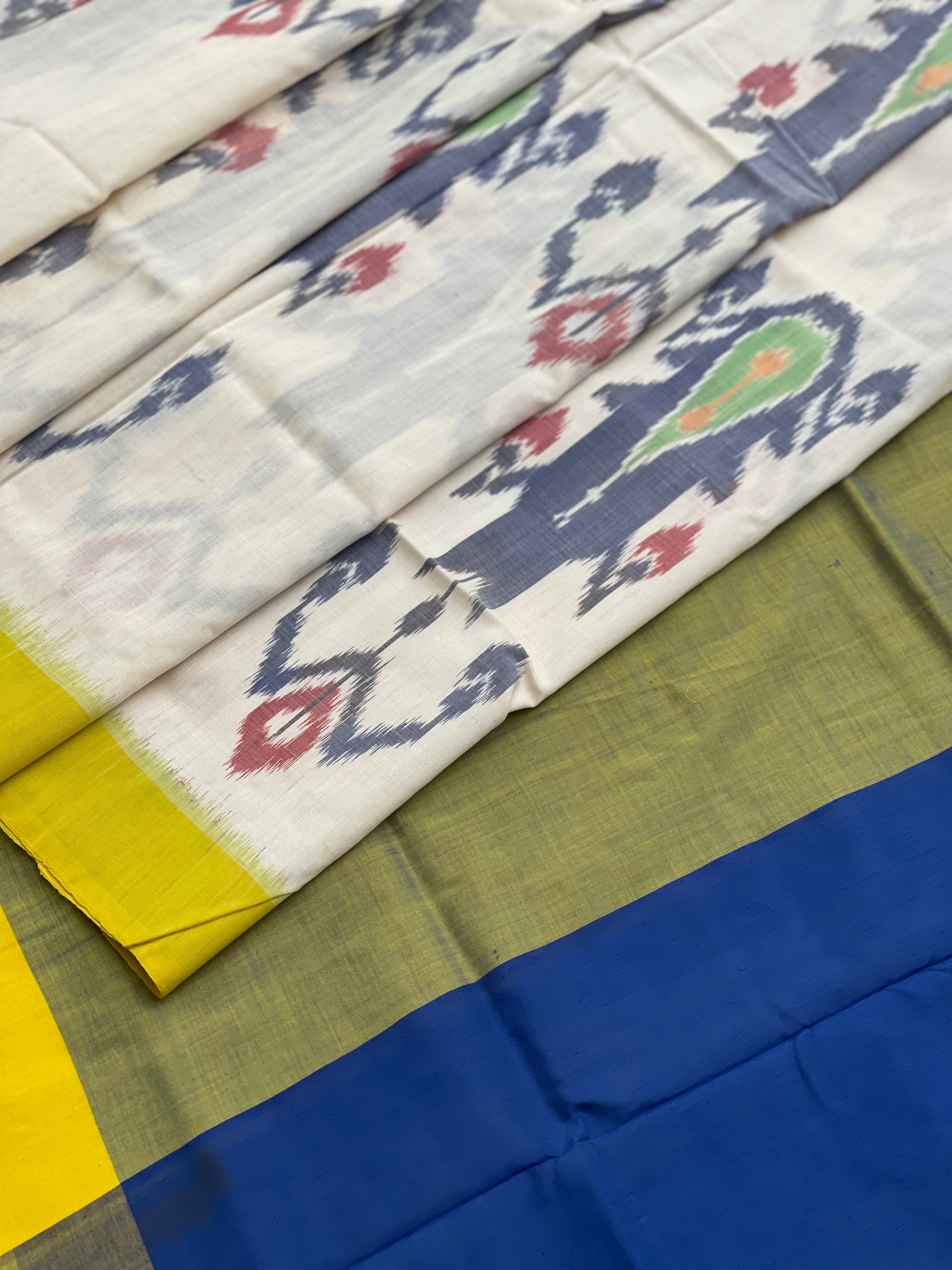 Weft Ikkat cotton saree with Uzbek inspired motifs