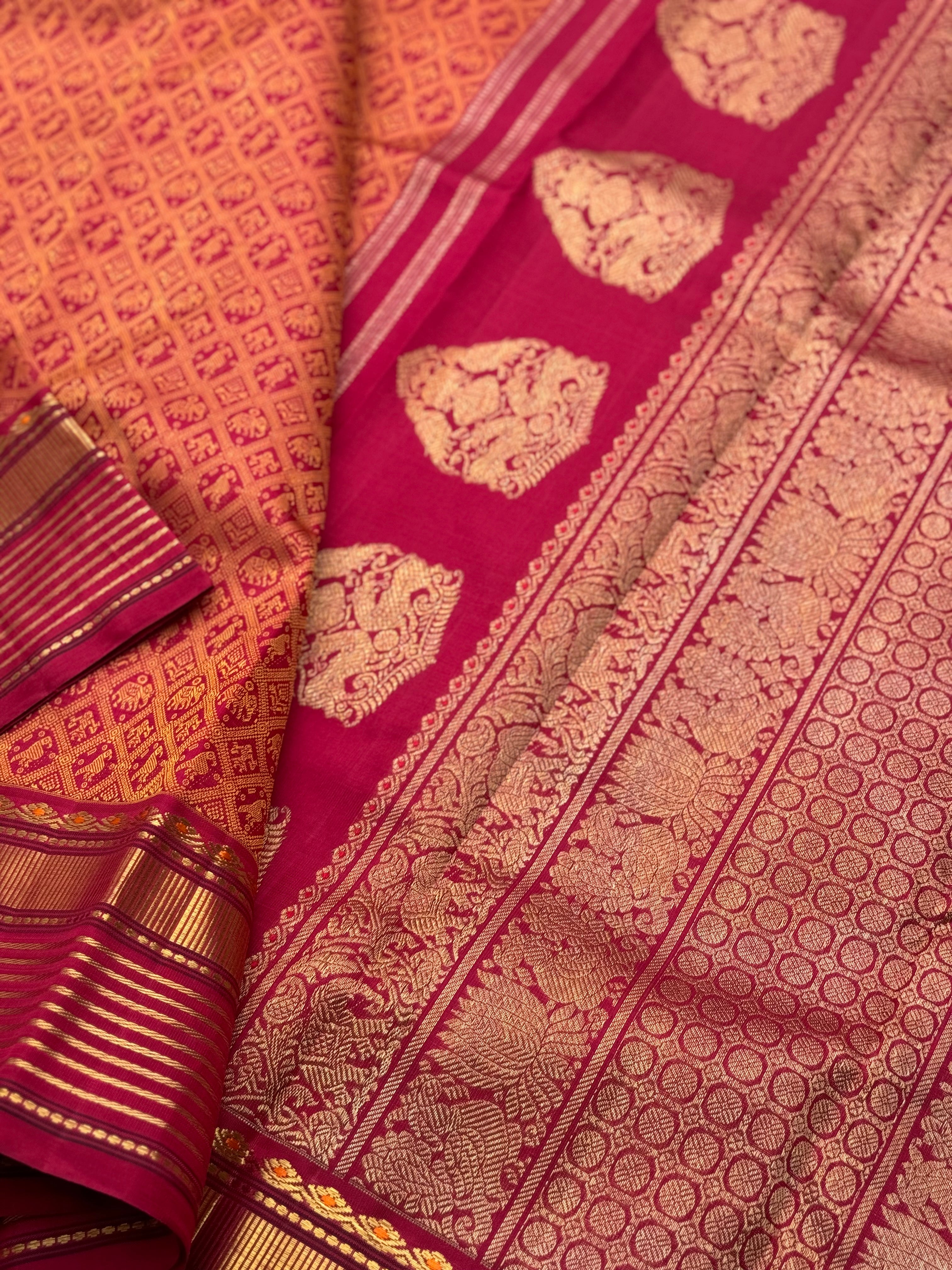Reserved for Janki - A gorgeous masterpiece in a very unique betel nut shade with arakku kanchivaram silk saree