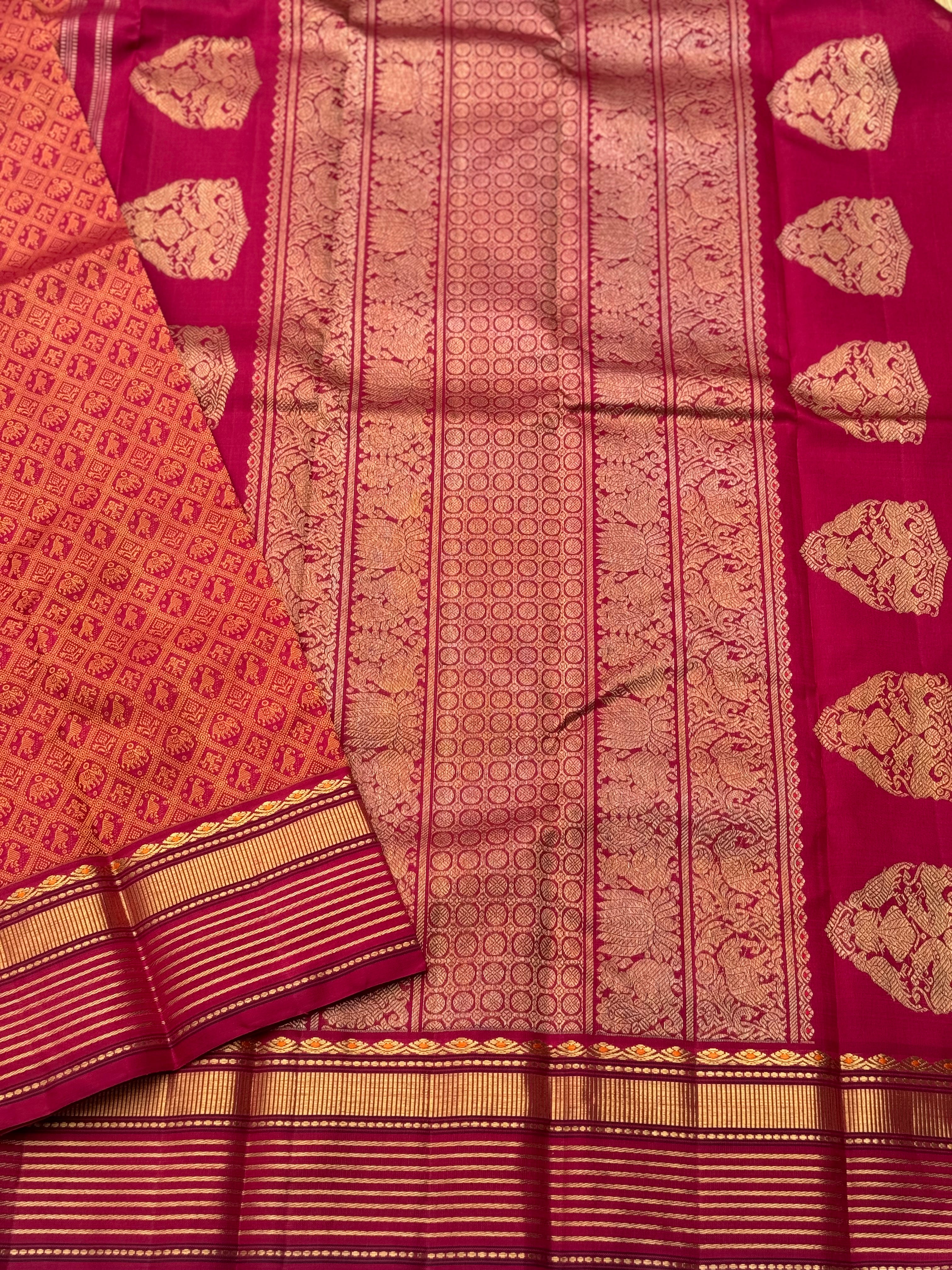 Reserved for Janki - A gorgeous masterpiece in a very unique betel nut shade with arakku kanchivaram silk saree