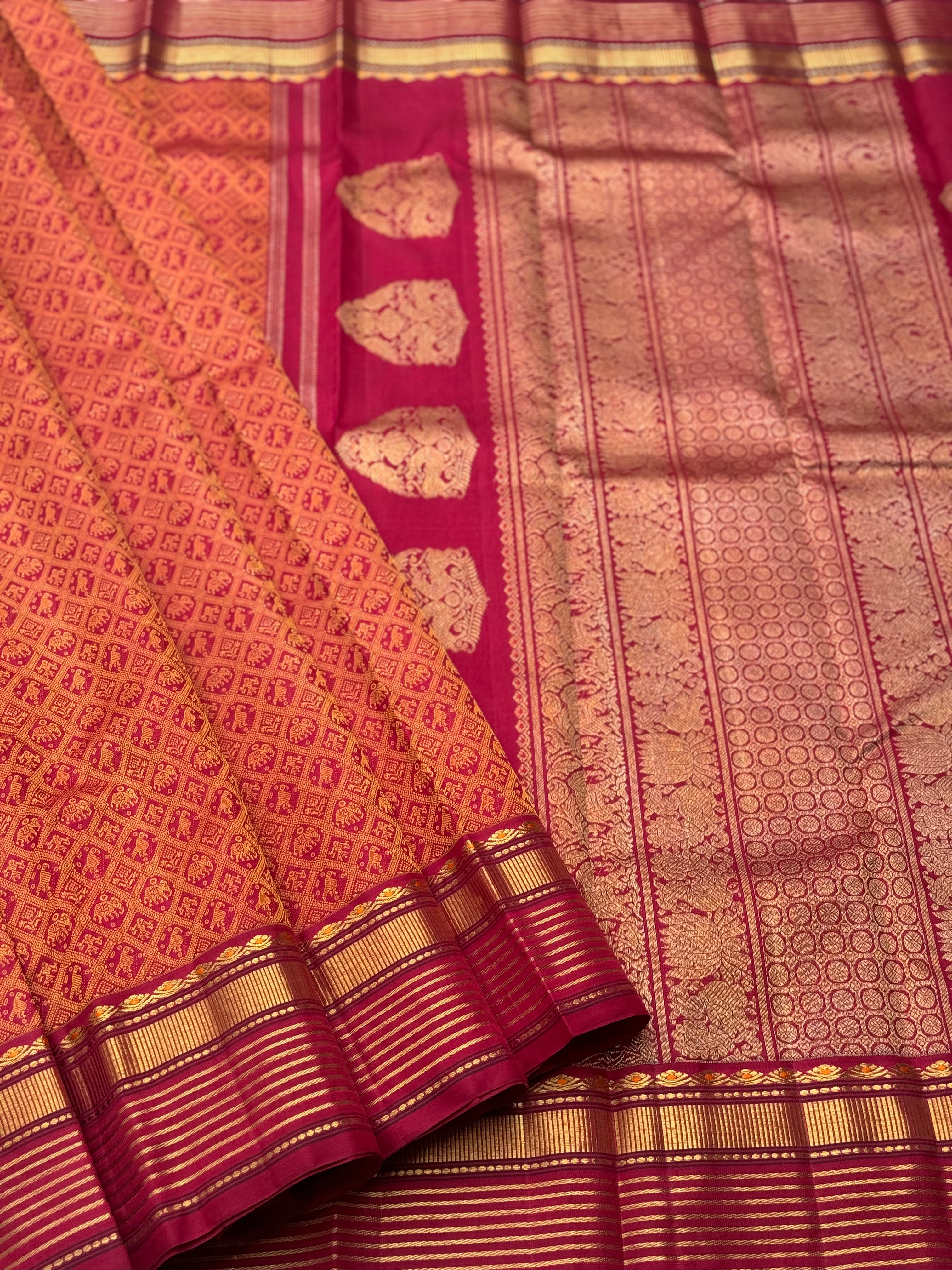 Reserved for Janki - A gorgeous masterpiece in a very unique betel nut shade with arakku kanchivaram silk saree