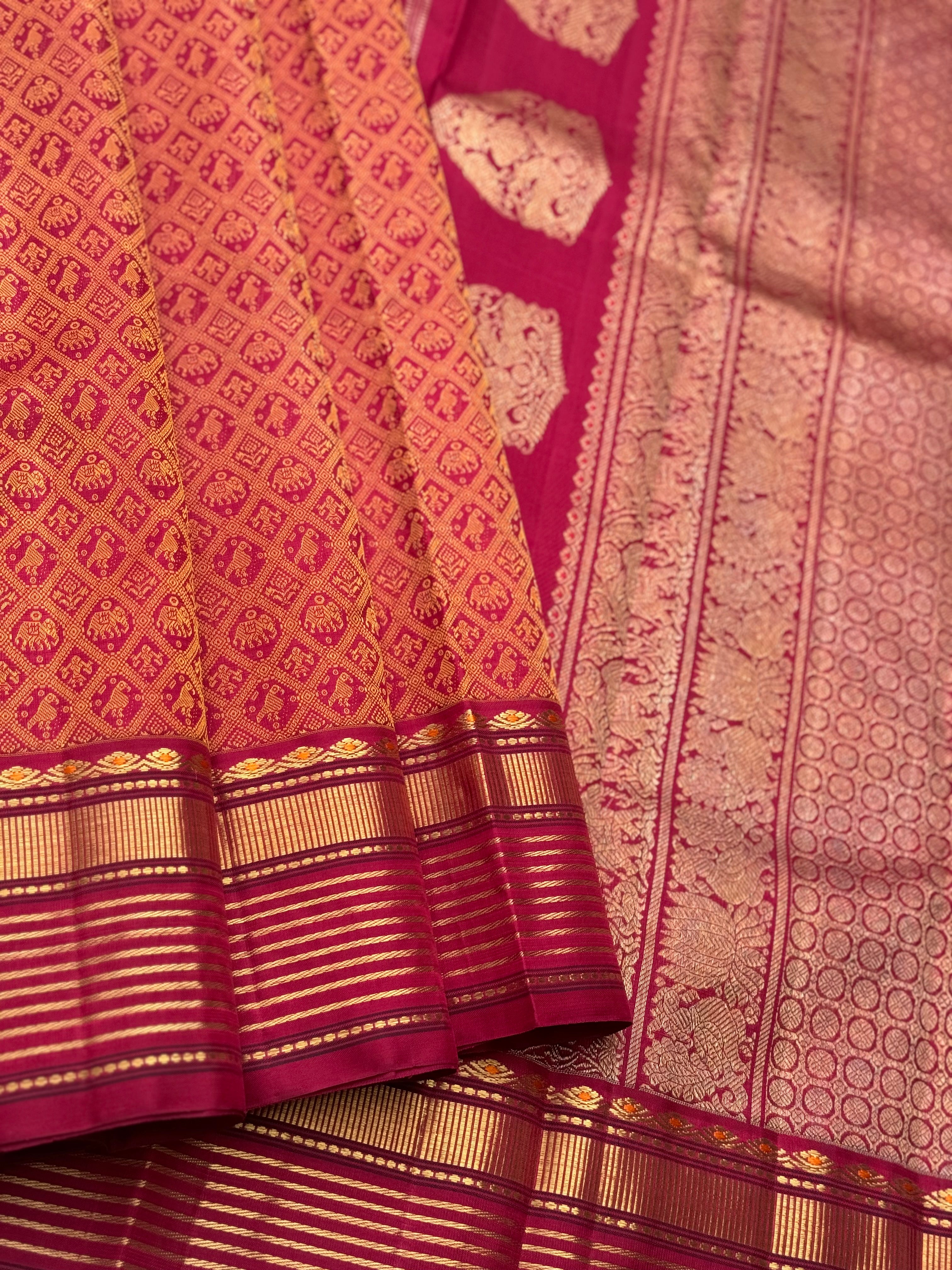 Reserved for Janki - A gorgeous masterpiece in a very unique betel nut shade with arakku kanchivaram silk saree