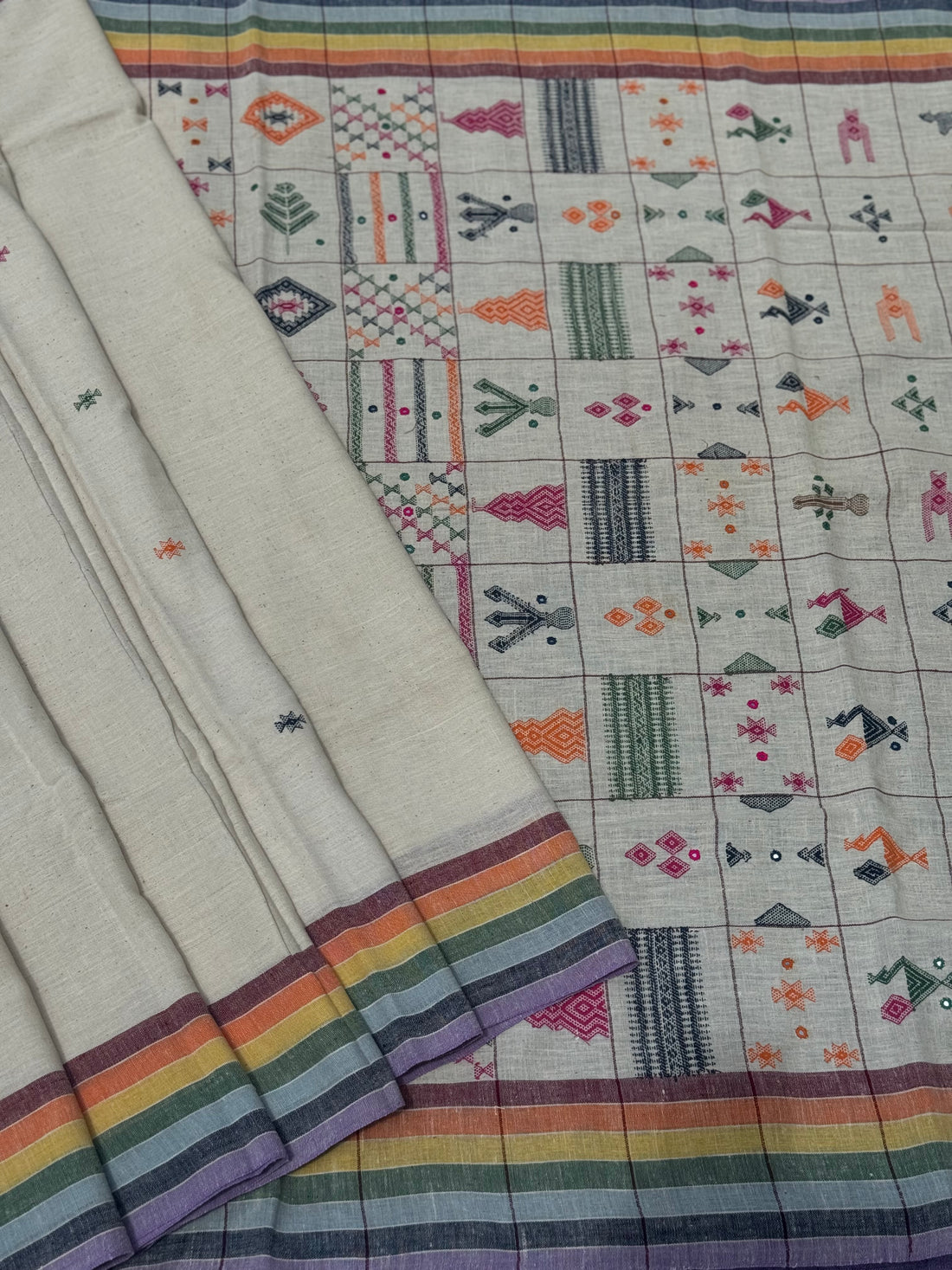 Masterpiece Handwoven Kala cotton bhujodi saree