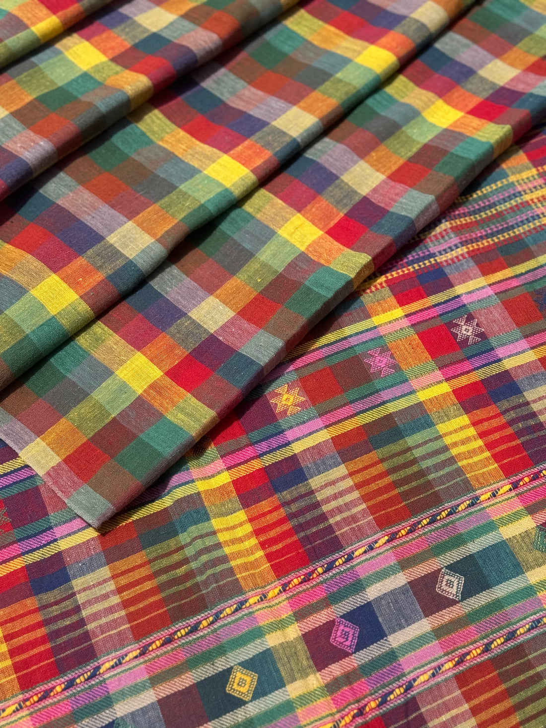 Handwoven Kala cotton bhujodi saree in multicolour checks