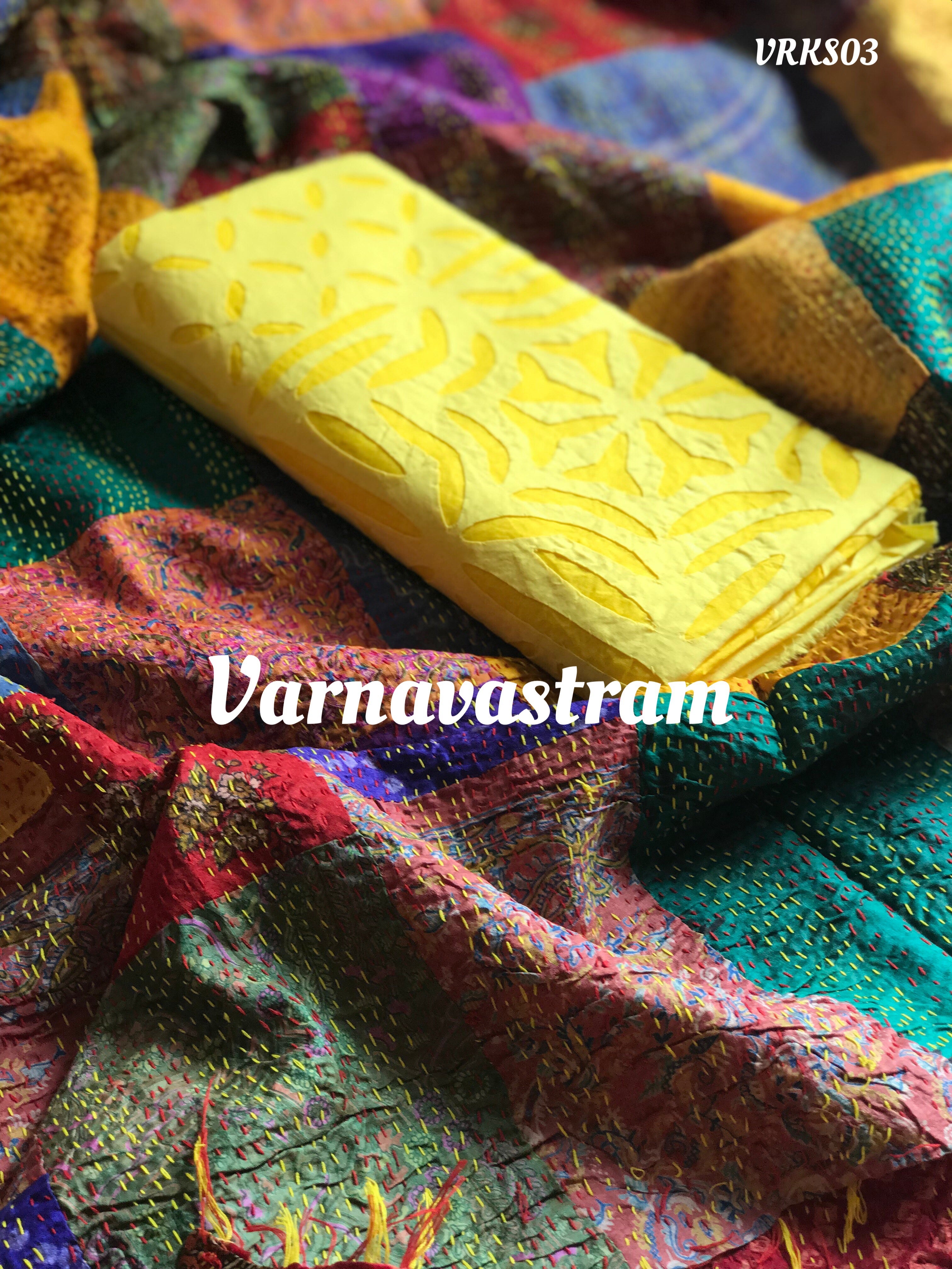 Multicolour Kathawork Silk Duppatta With Appliqué Cotton Top Salwar suit