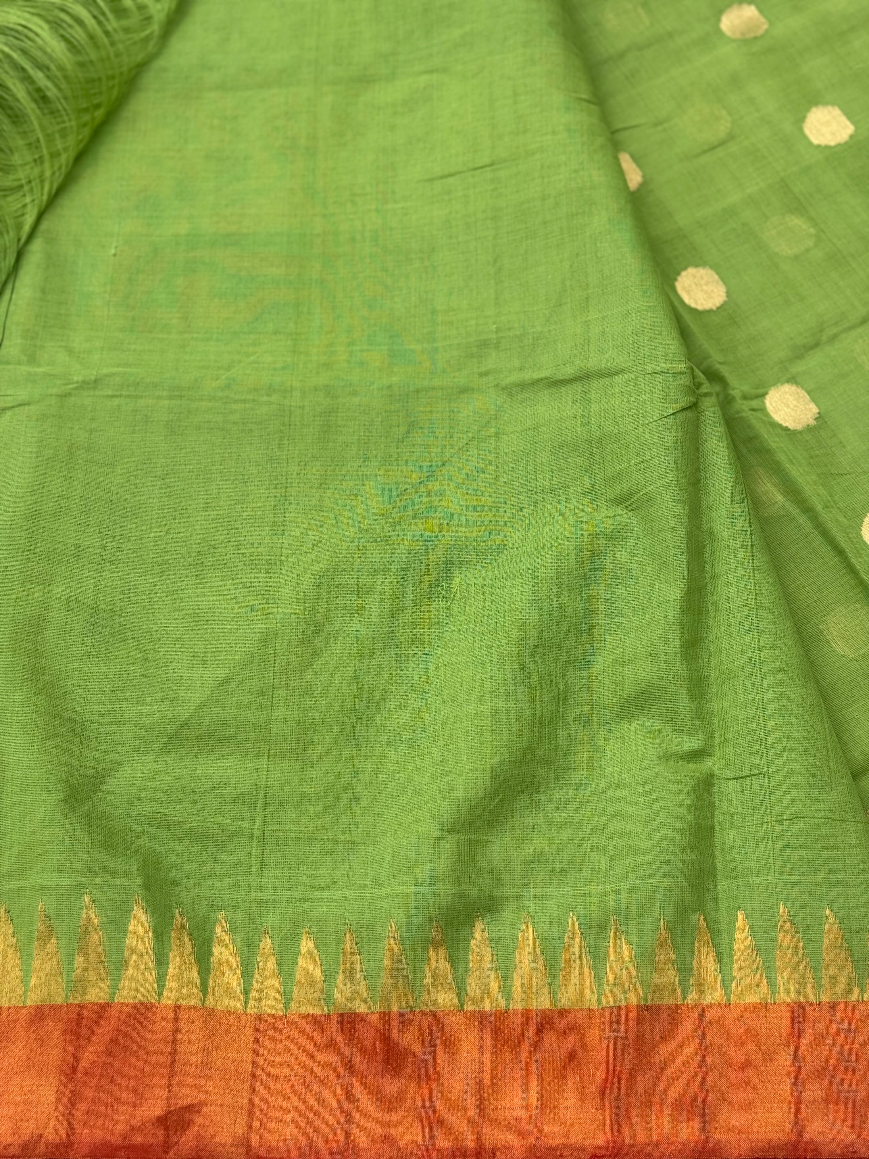 Handspun Ponduru Khadi Jaal Jamdani Saree in fern green