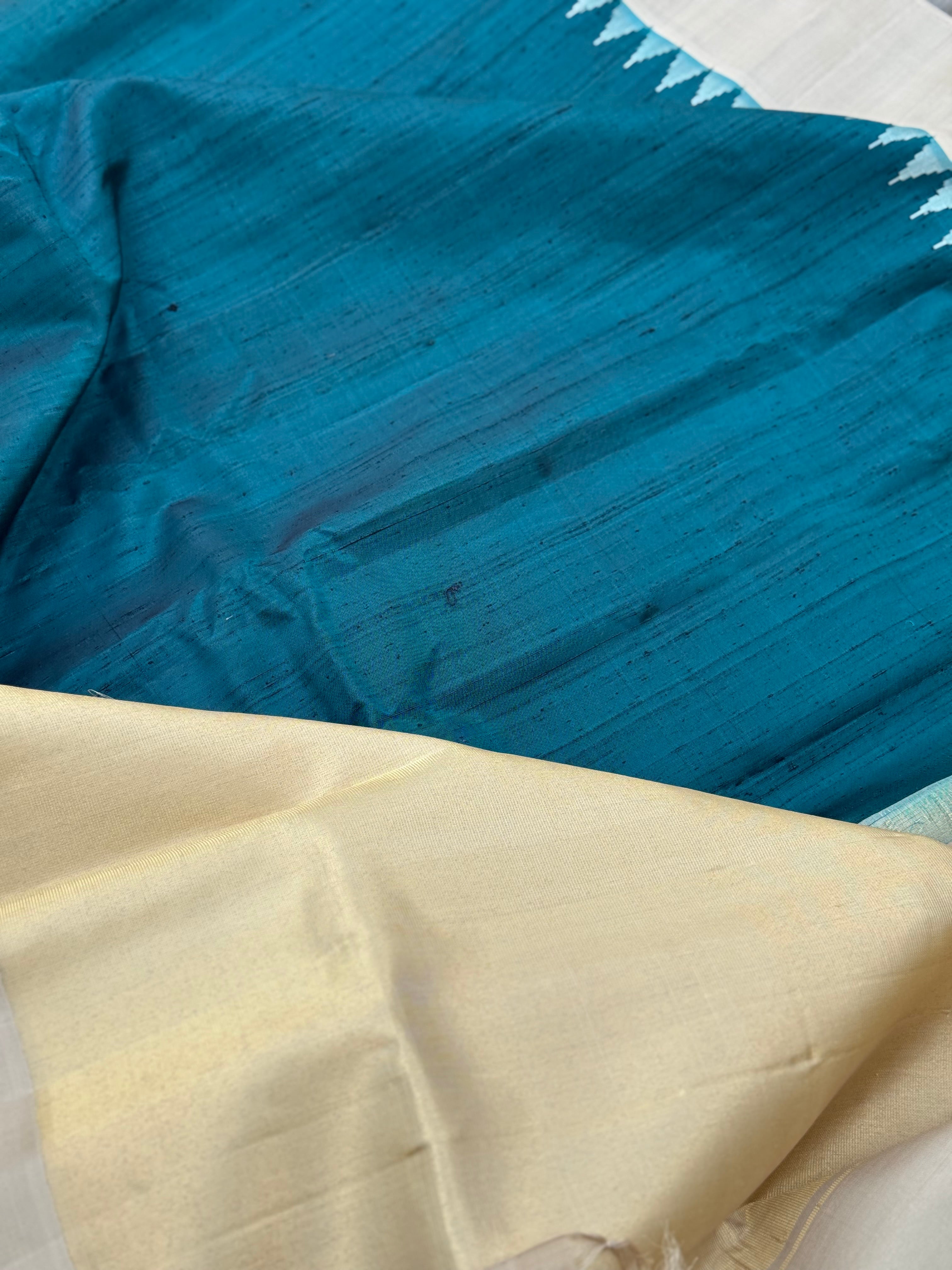 Peacock Green temple border handwoven gadwal raw silk saree