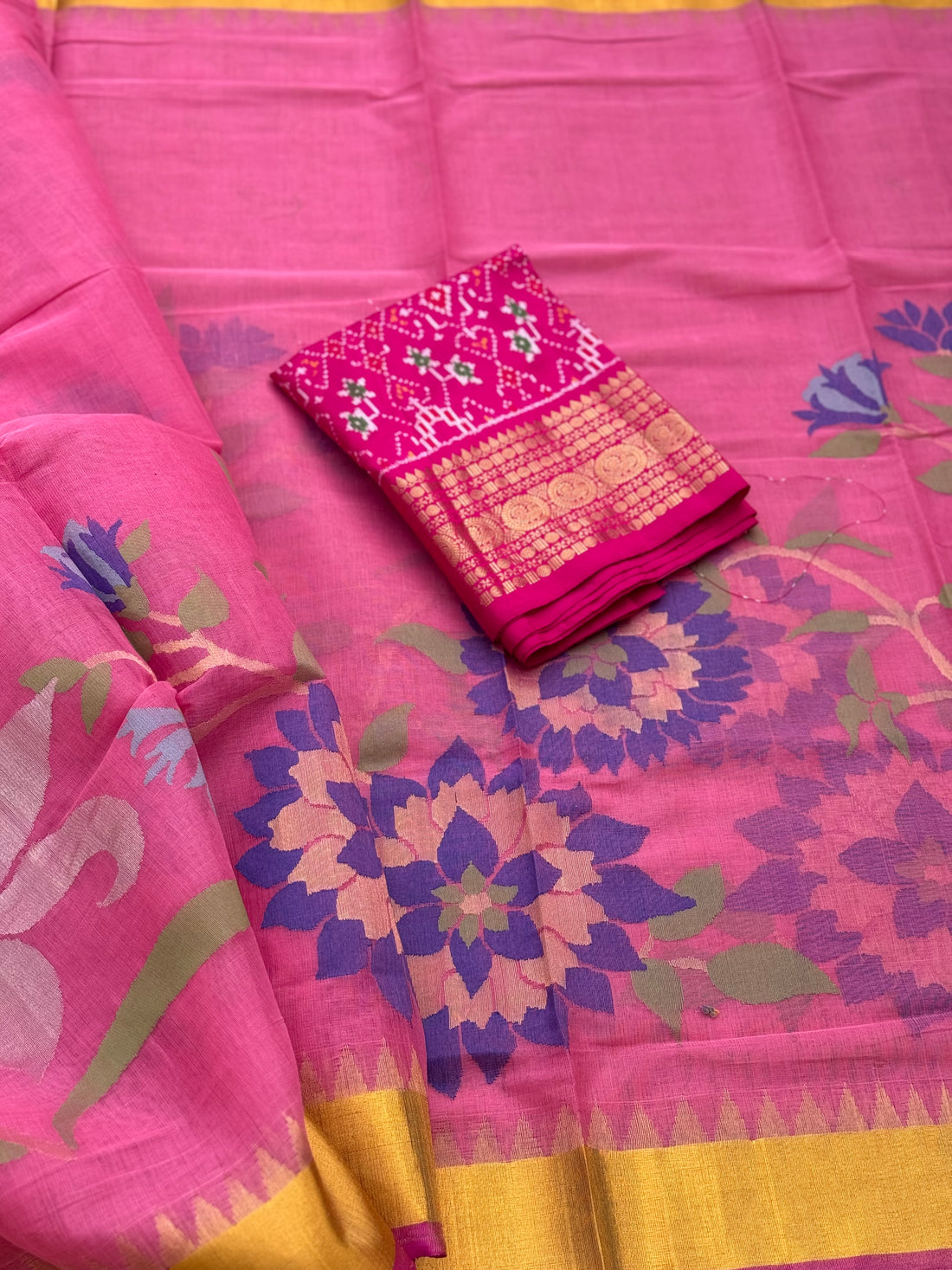 A gorgeous baby pink colour all over jaal weave organic handwoven ponduru Khadhi cotton Jamdani saree