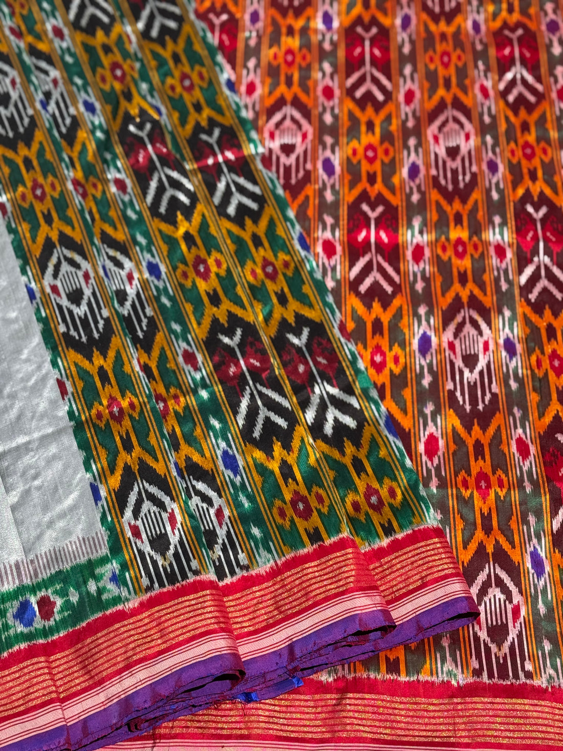 Metallic grey Designer Cut Brand Exclusive Uzbek Inspired Silk Ikkat Saree