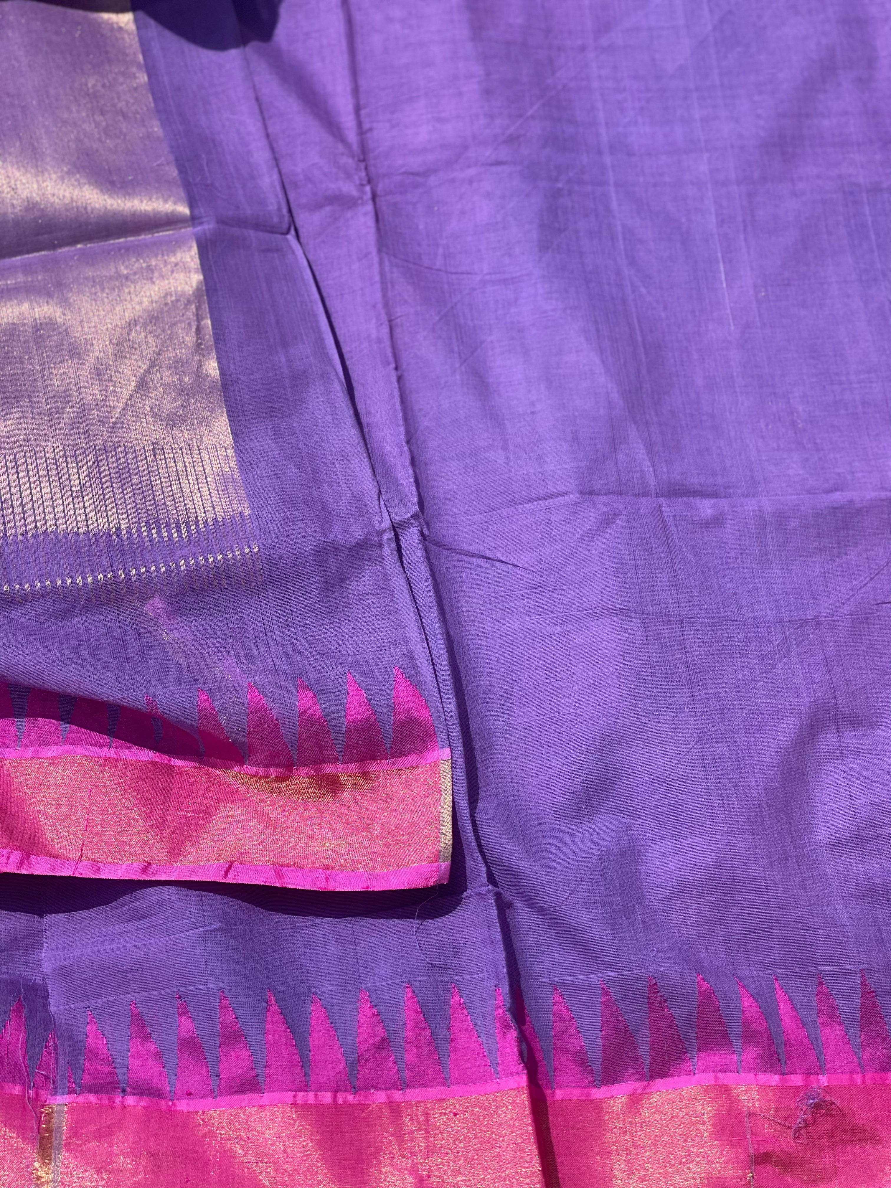 Handspun Ponduru Khadi Jaal Jamdani Saree in Lavender shade