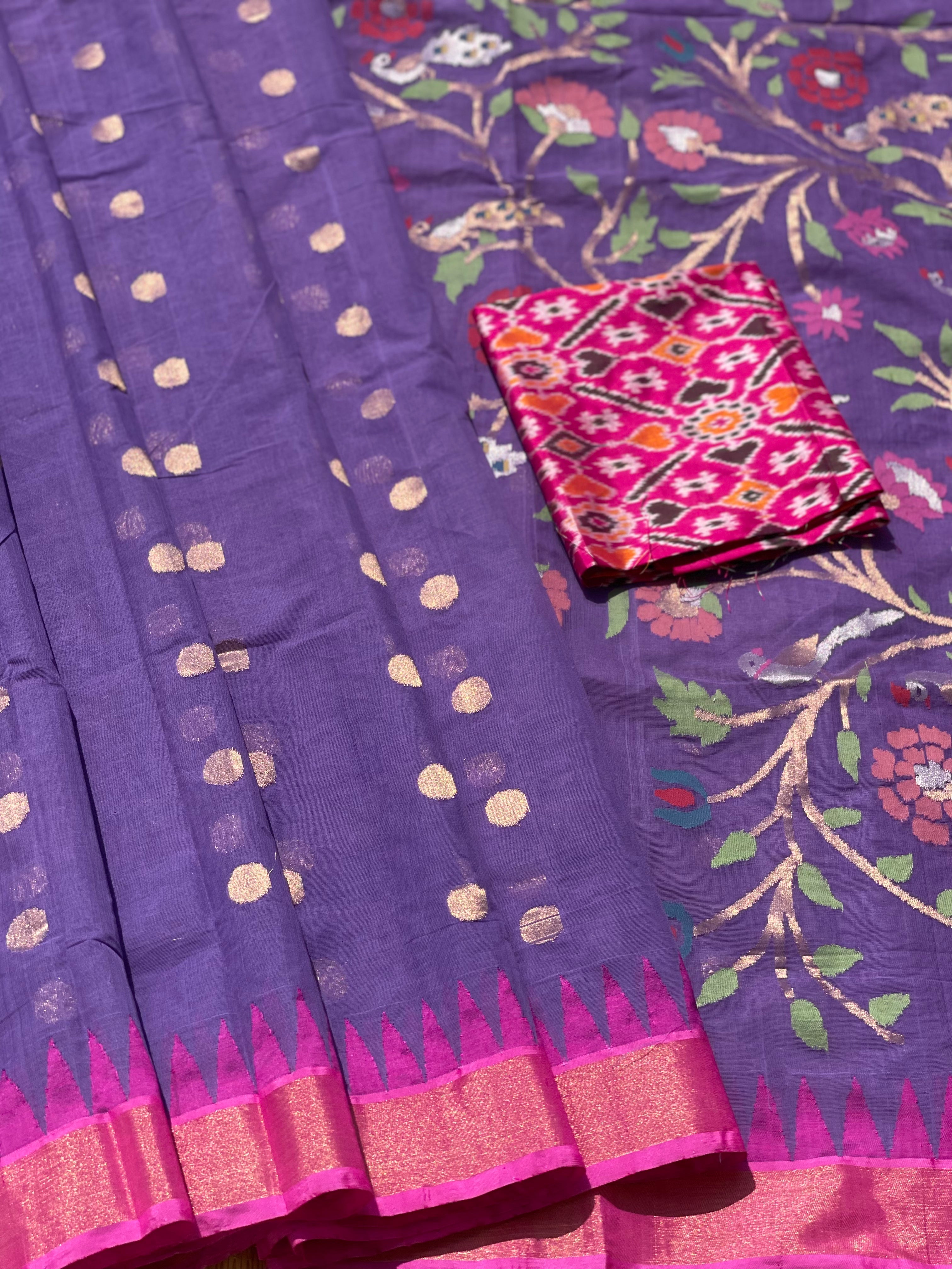 Handspun Ponduru Khadi Jaal Jamdani Saree in Lavender shade