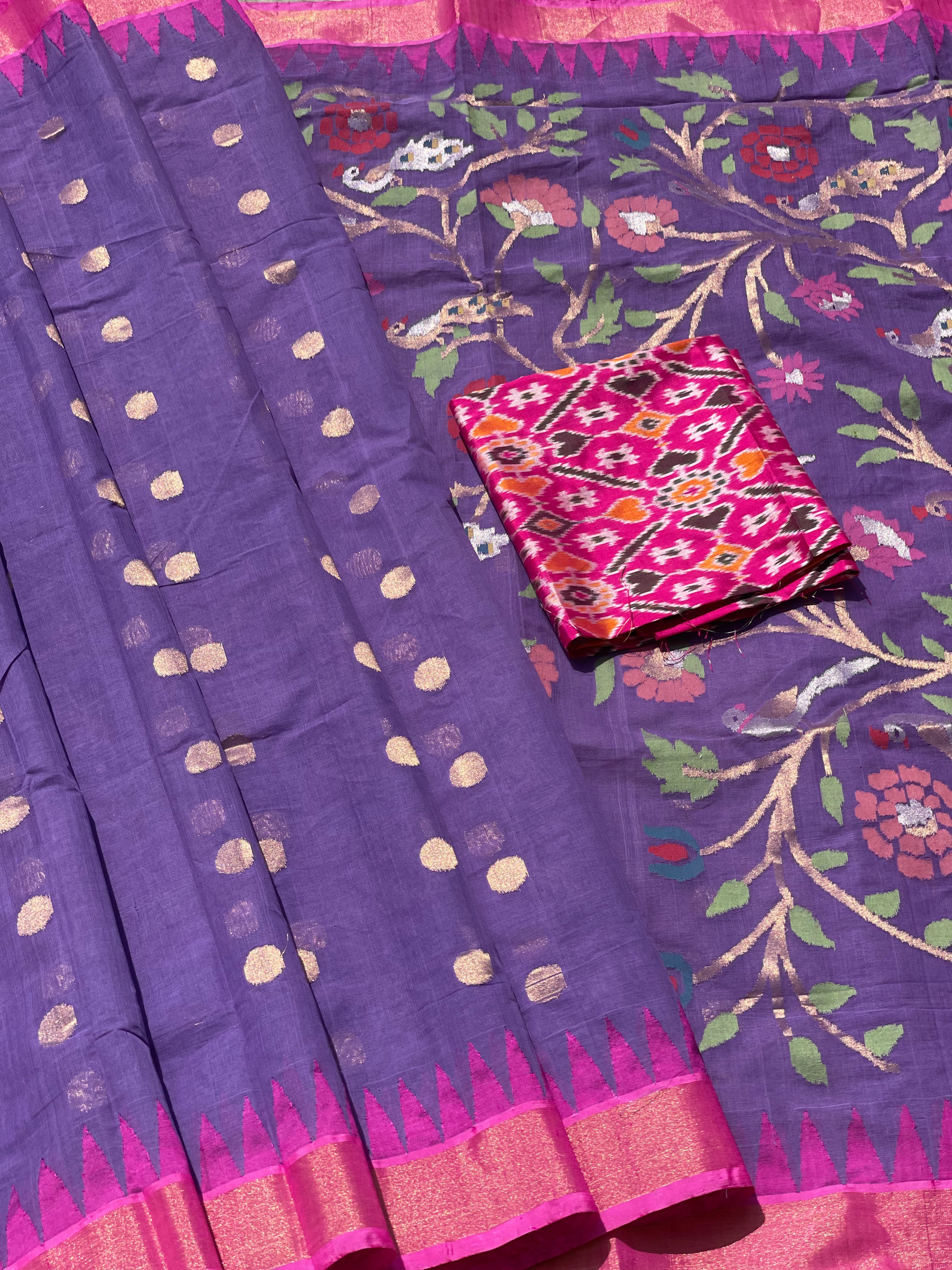 Handspun Ponduru Khadi Jaal Jamdani Saree in Lavender shade