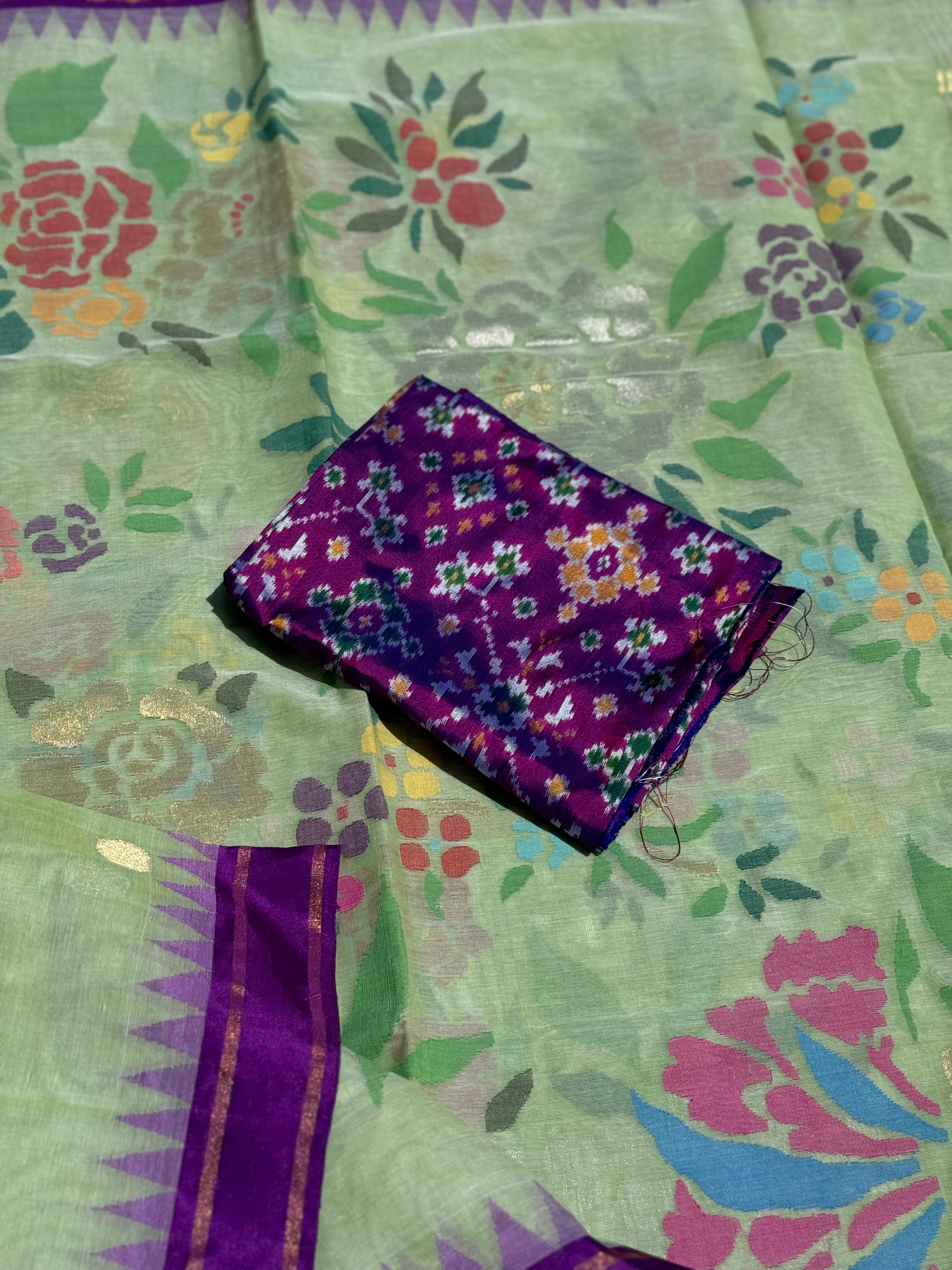 Mint green Ponduru Khadi All Over Jaal Jamdani Saree