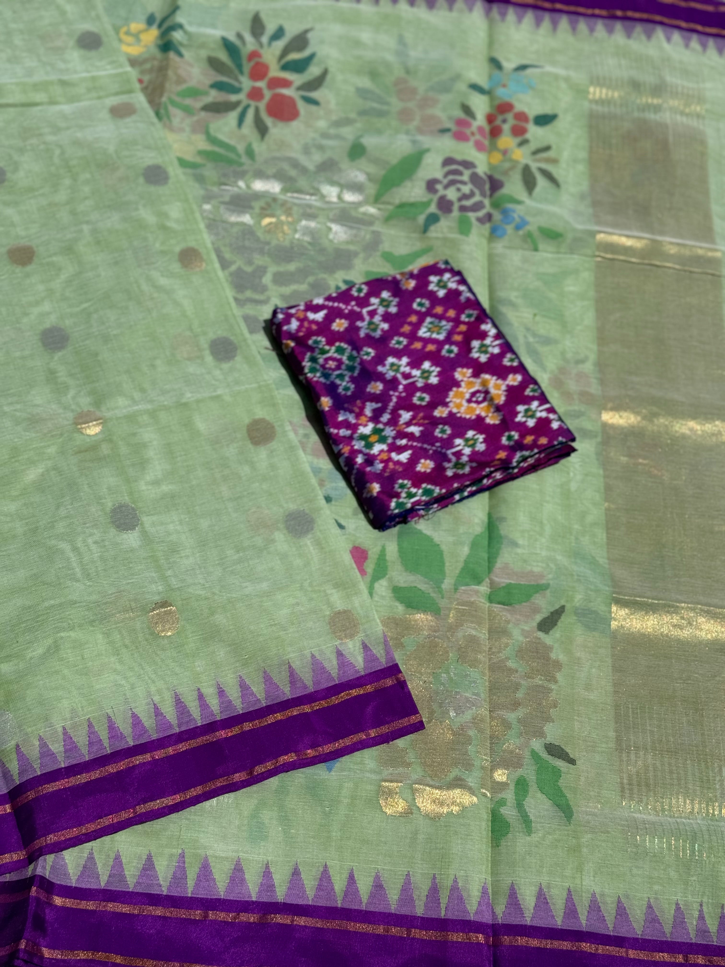 Mint green Ponduru Khadi All Over Jaal Jamdani Saree
